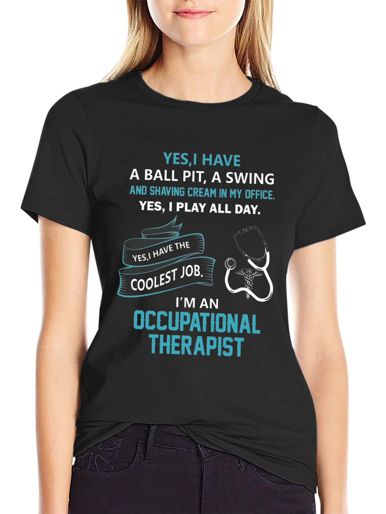 Camiseta Negra de Terapeuta Ocupacional Divertida