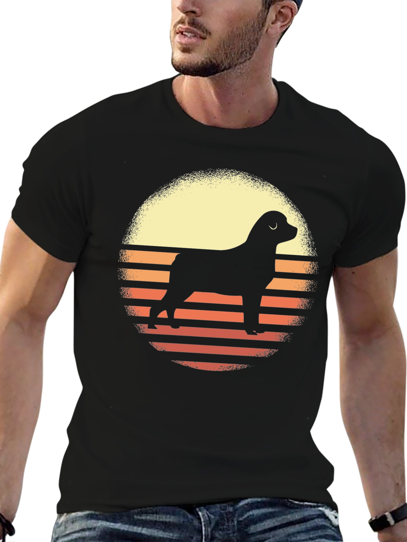 Camiseta Hombre Diseño Retro Perro Silueta