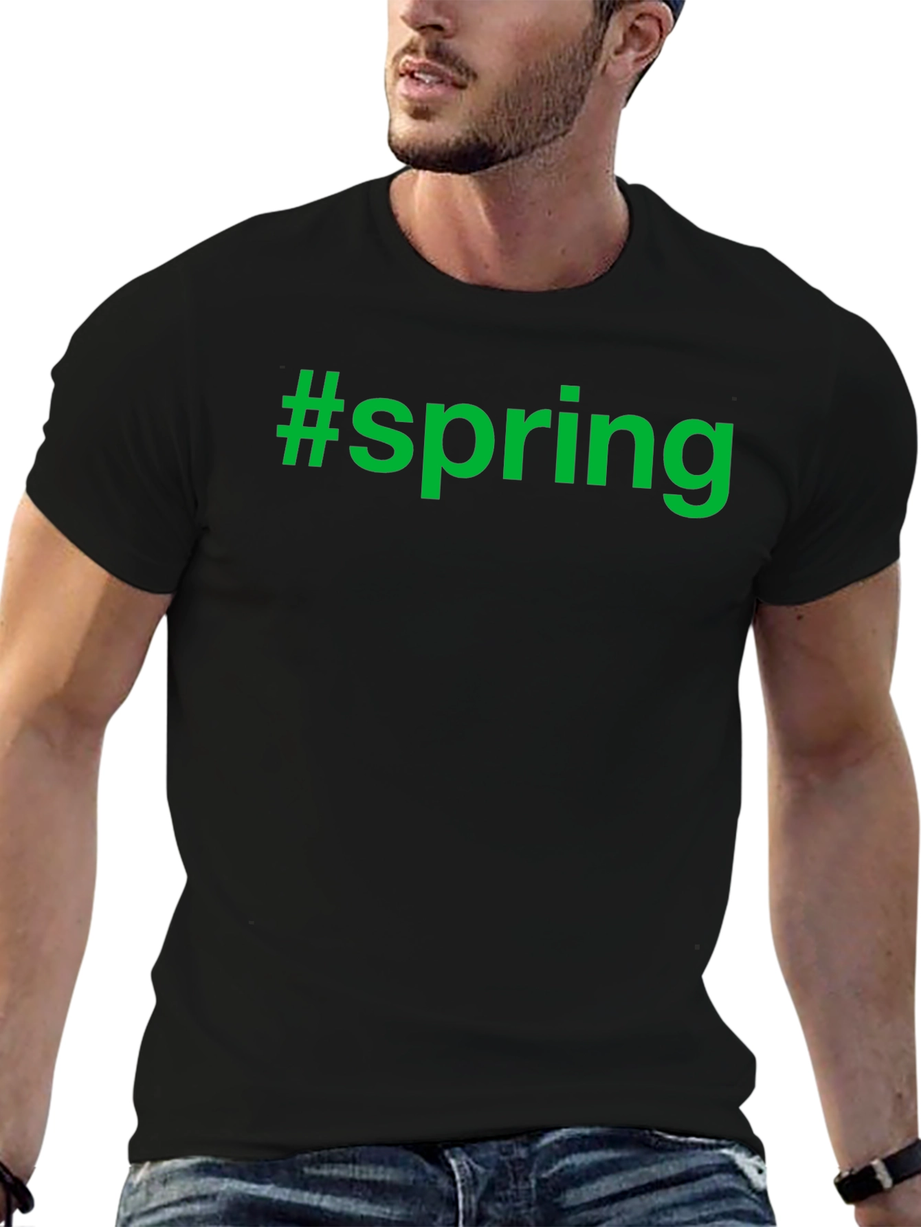 Camiseta Negra #spring Moda Casual Hombre