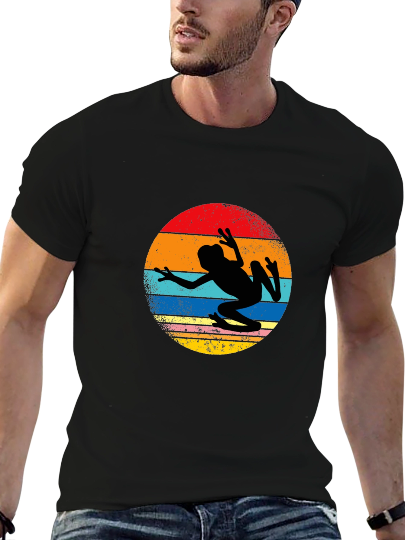 Camiseta Negra con Diseño Retro de Rana