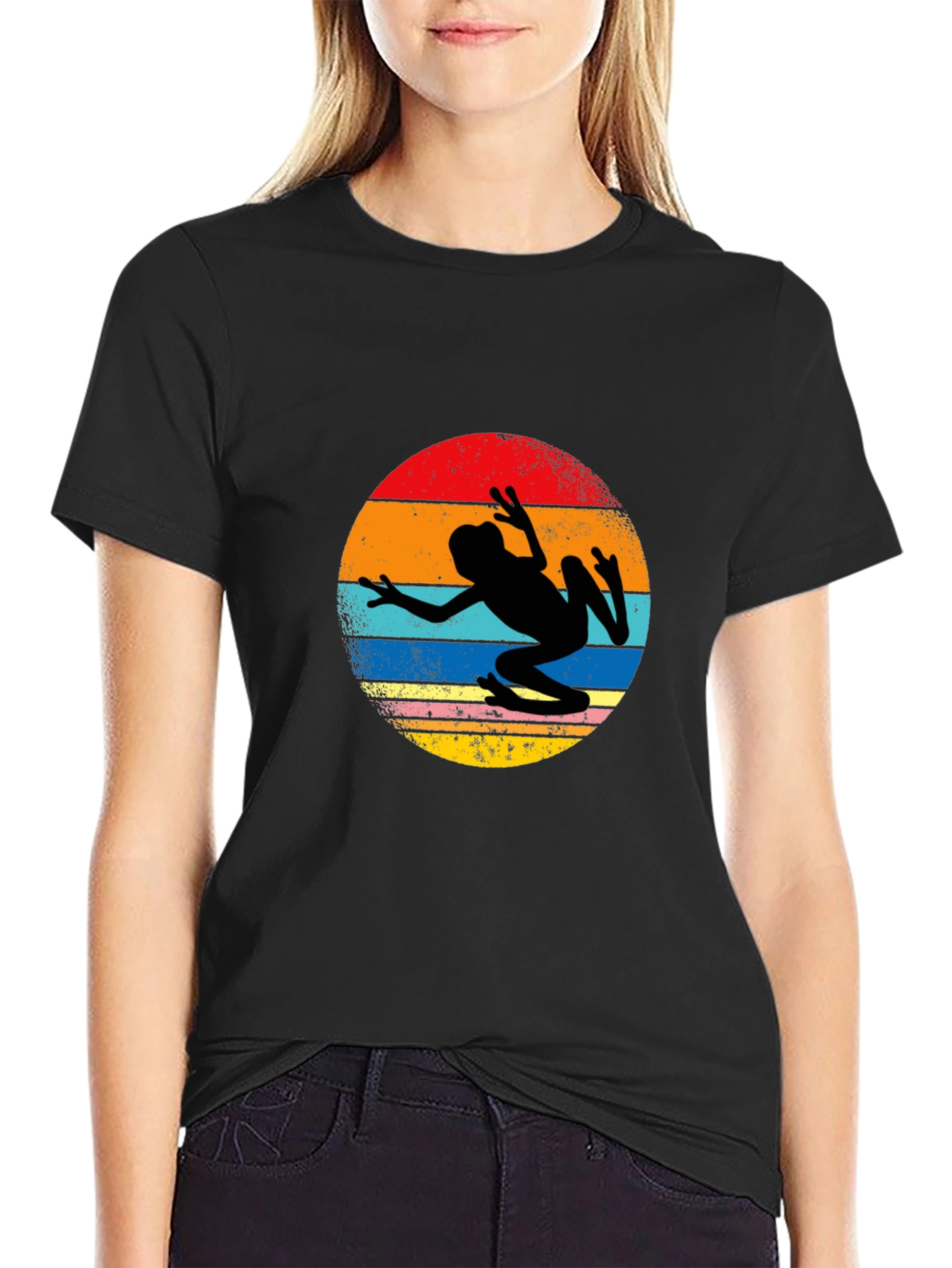 Camiseta Negra con Diseño Retro de Rana