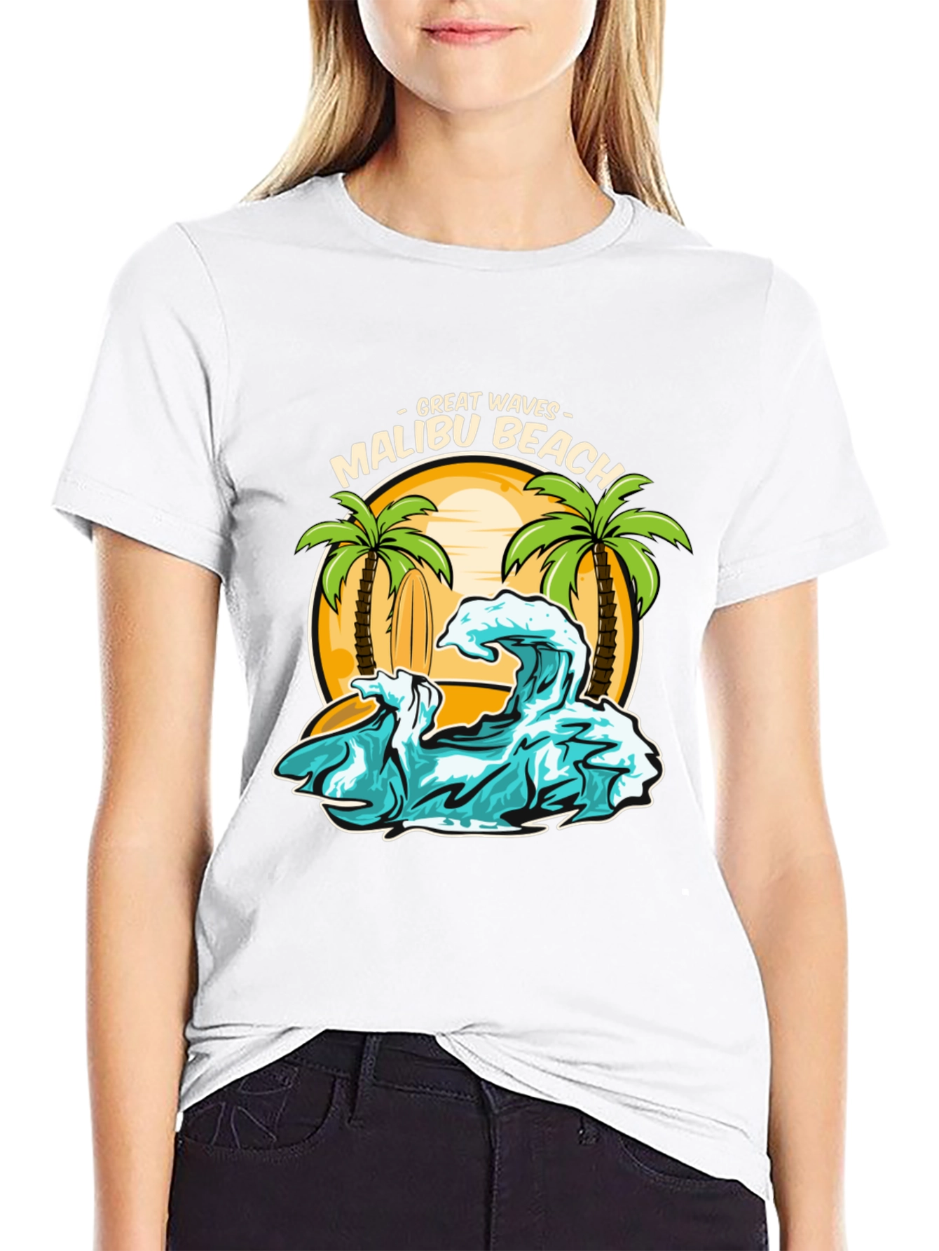 Camiseta Negra Malibu Beach - Ondas Geniales