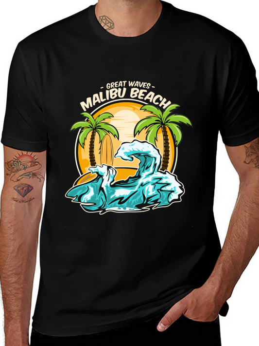 Camiseta Negra Malibu Beach - Ondas Geniales