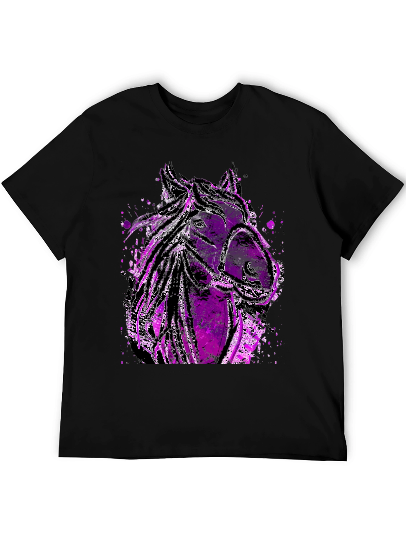 Camiseta Negra con Diseño de Caballo Púrpura