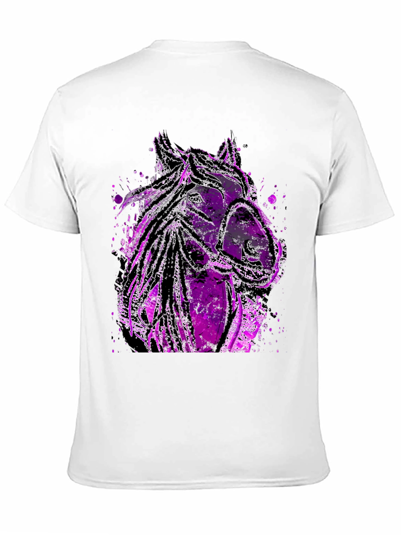 Camiseta Negra con Diseño de Caballo Púrpura