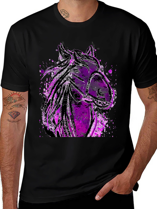 Camiseta Negra con Diseño de Caballo Púrpura