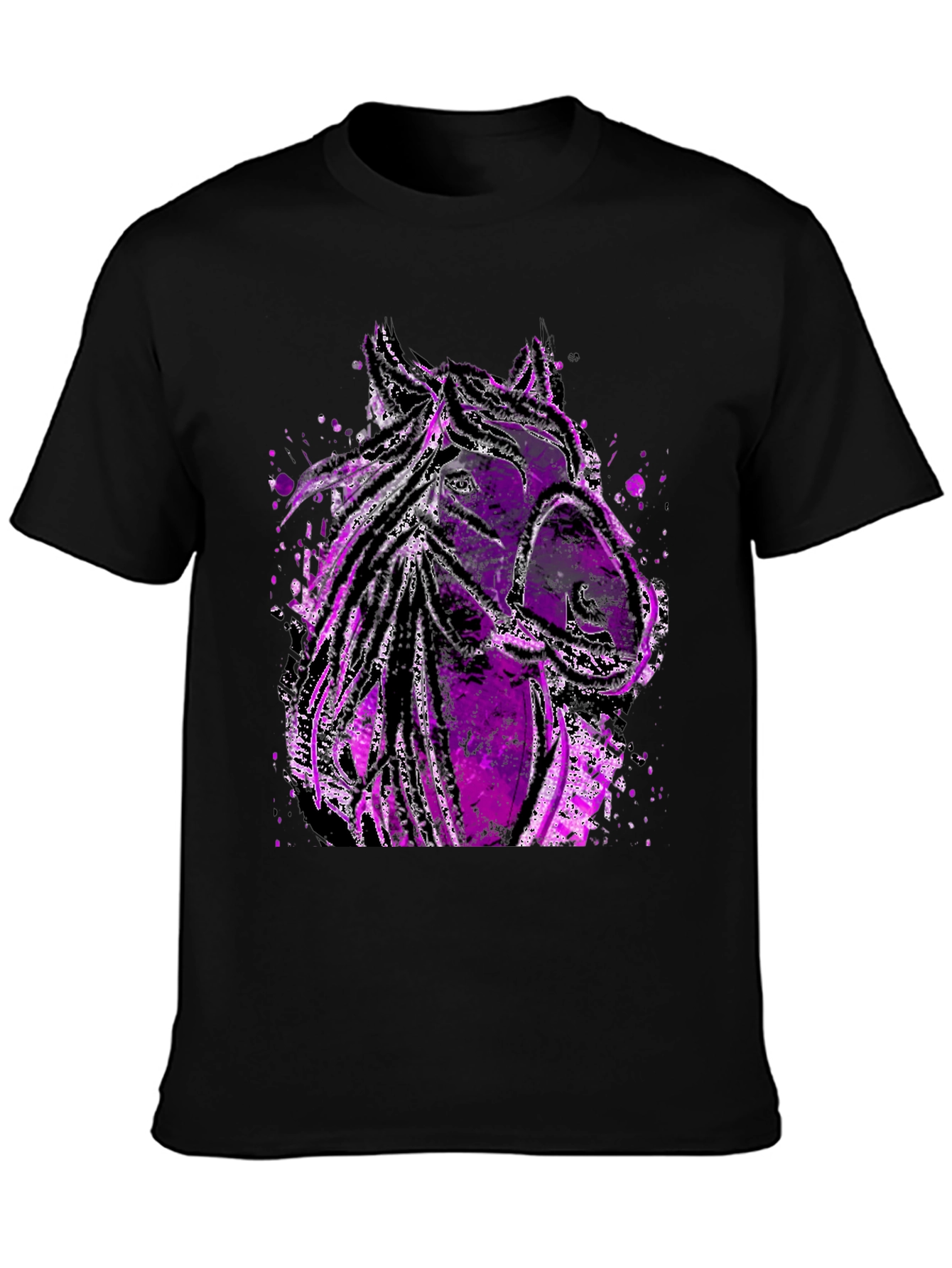 Camiseta Negra con Diseño de Caballo Púrpura
