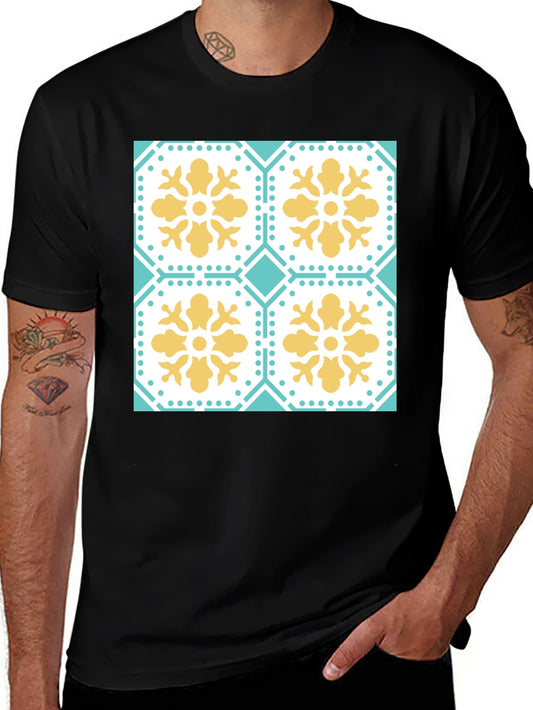 Camiseta Negra con Diseño de Azulejos Vintage