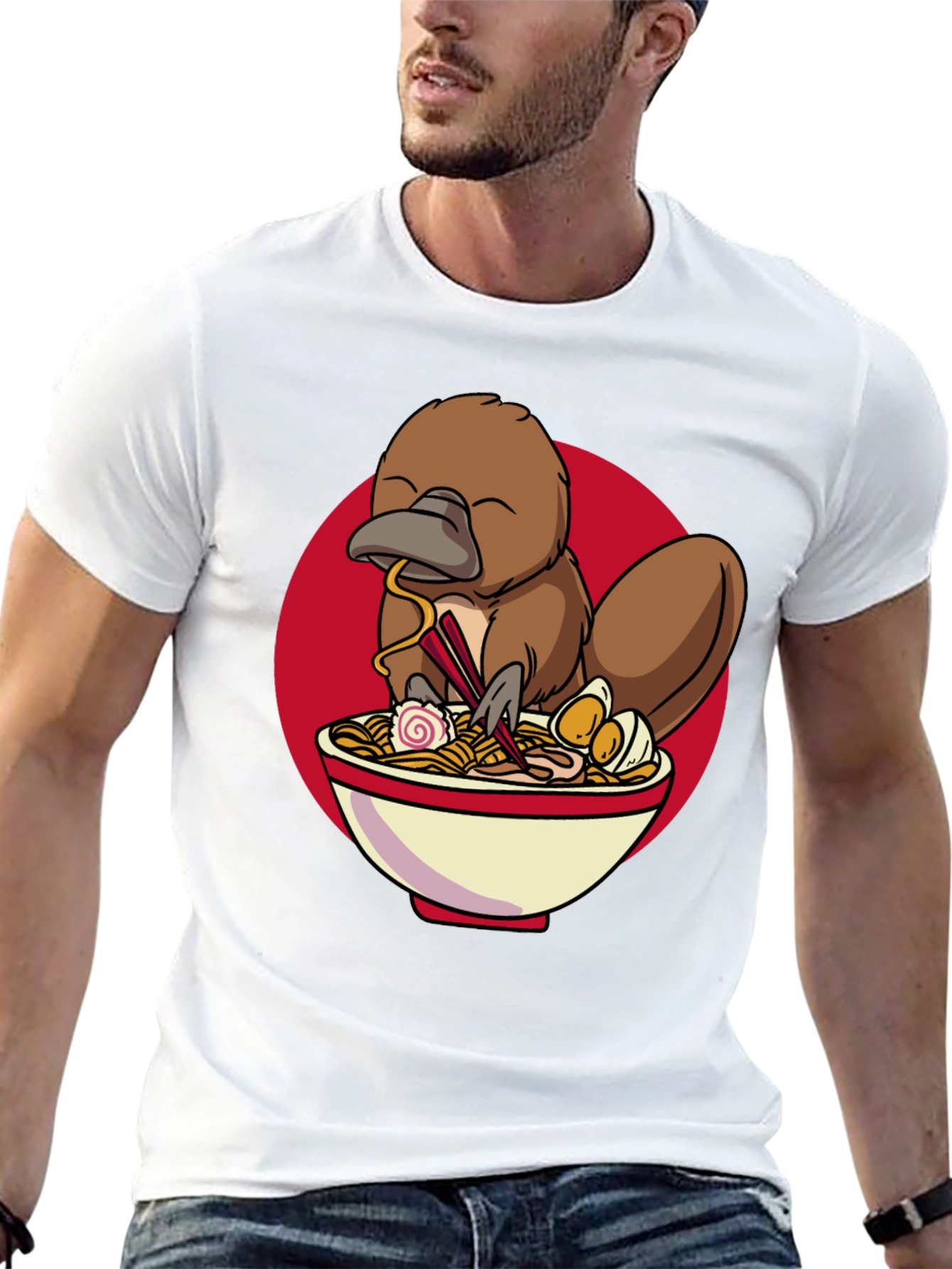 Camiseta Negra con Diseño de Ornitorrinco Ramen
