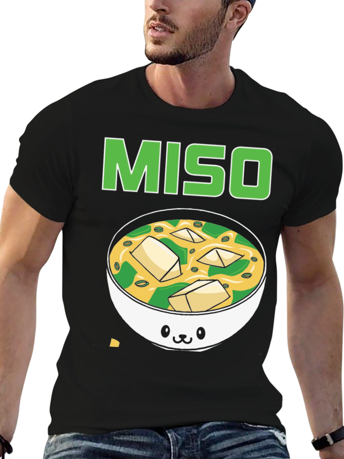 Camiseta Negra Miso con Diseño de Sopa