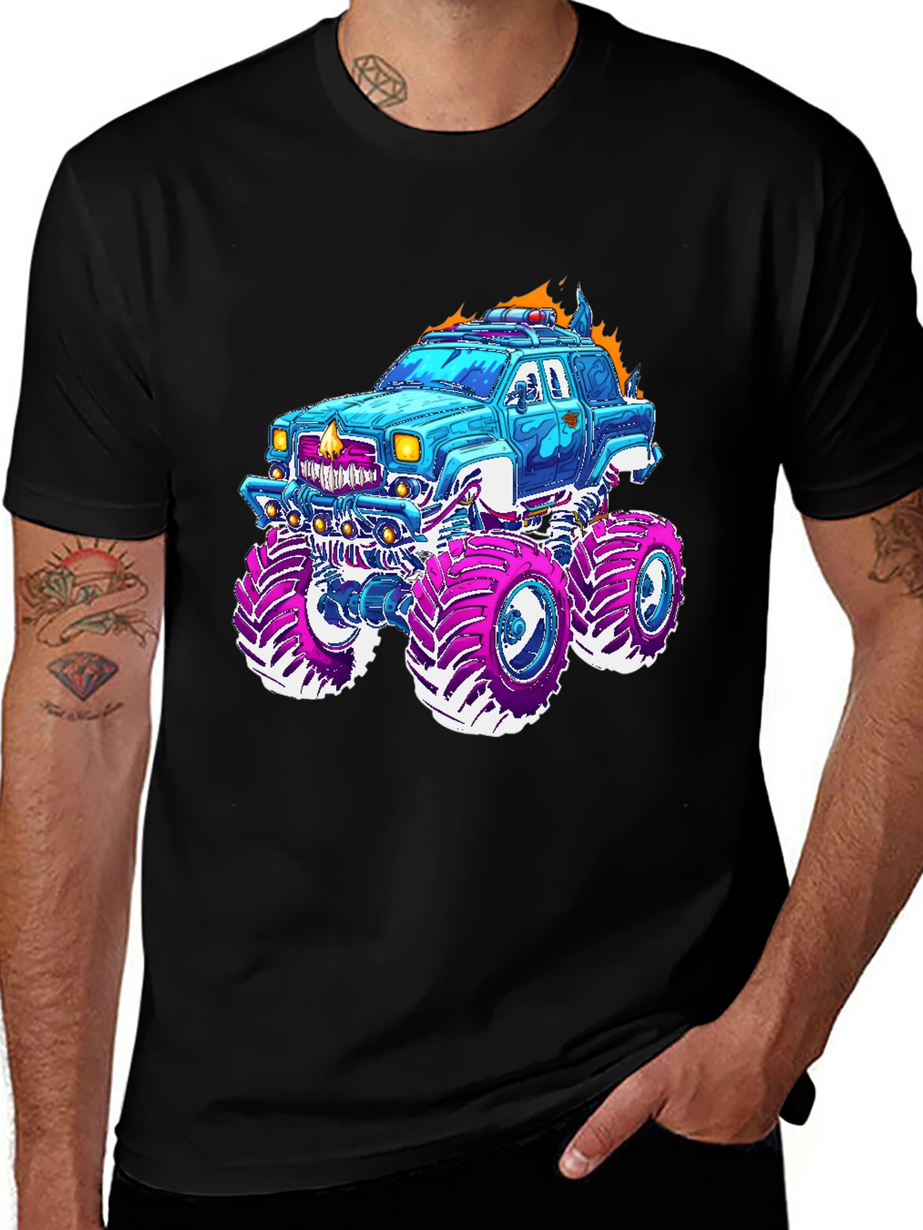 Camiseta Negra con Diseño de Camioneta Monstruo