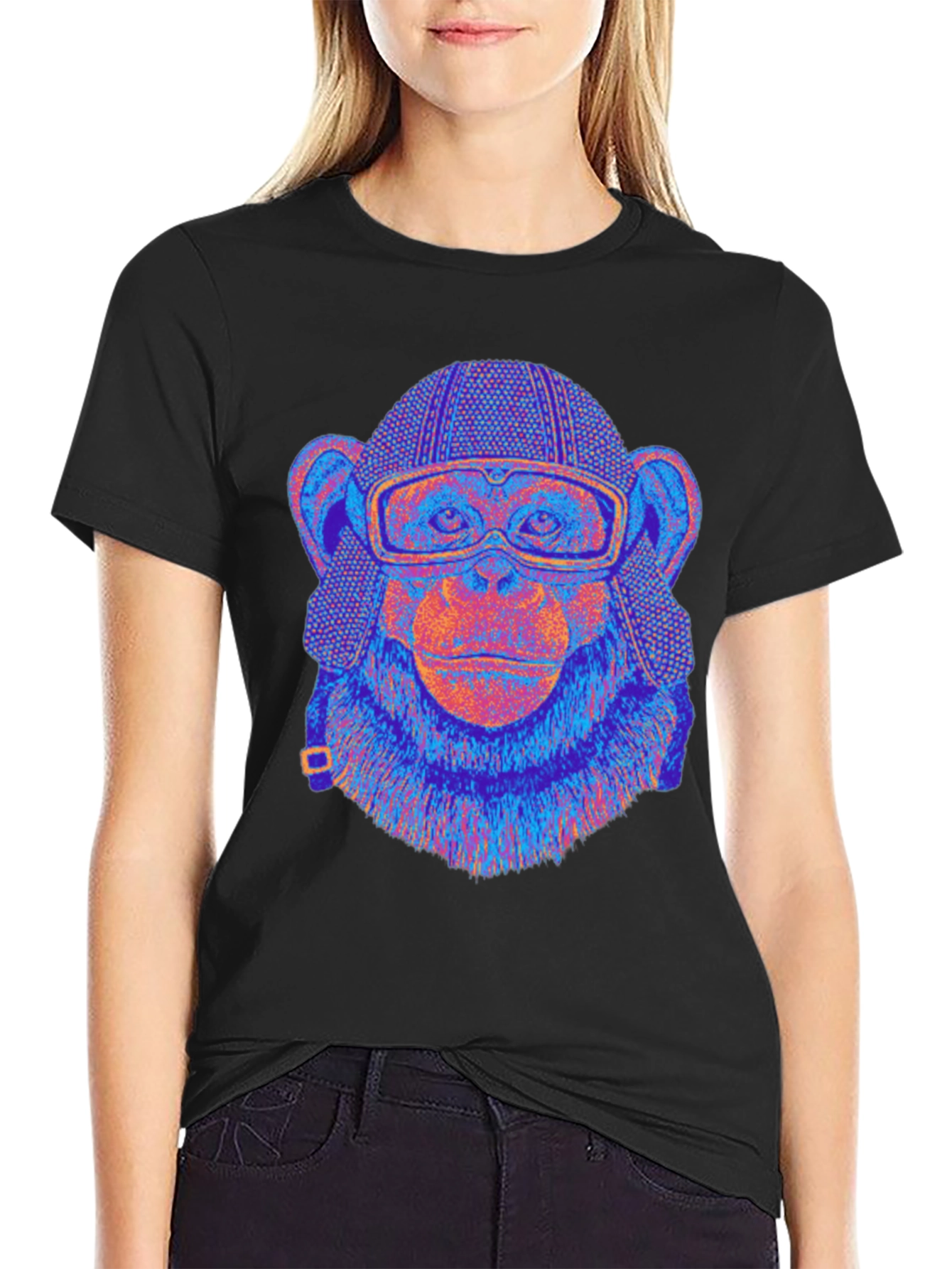 Camiseta Negra con Mono Aviador Psicodélico