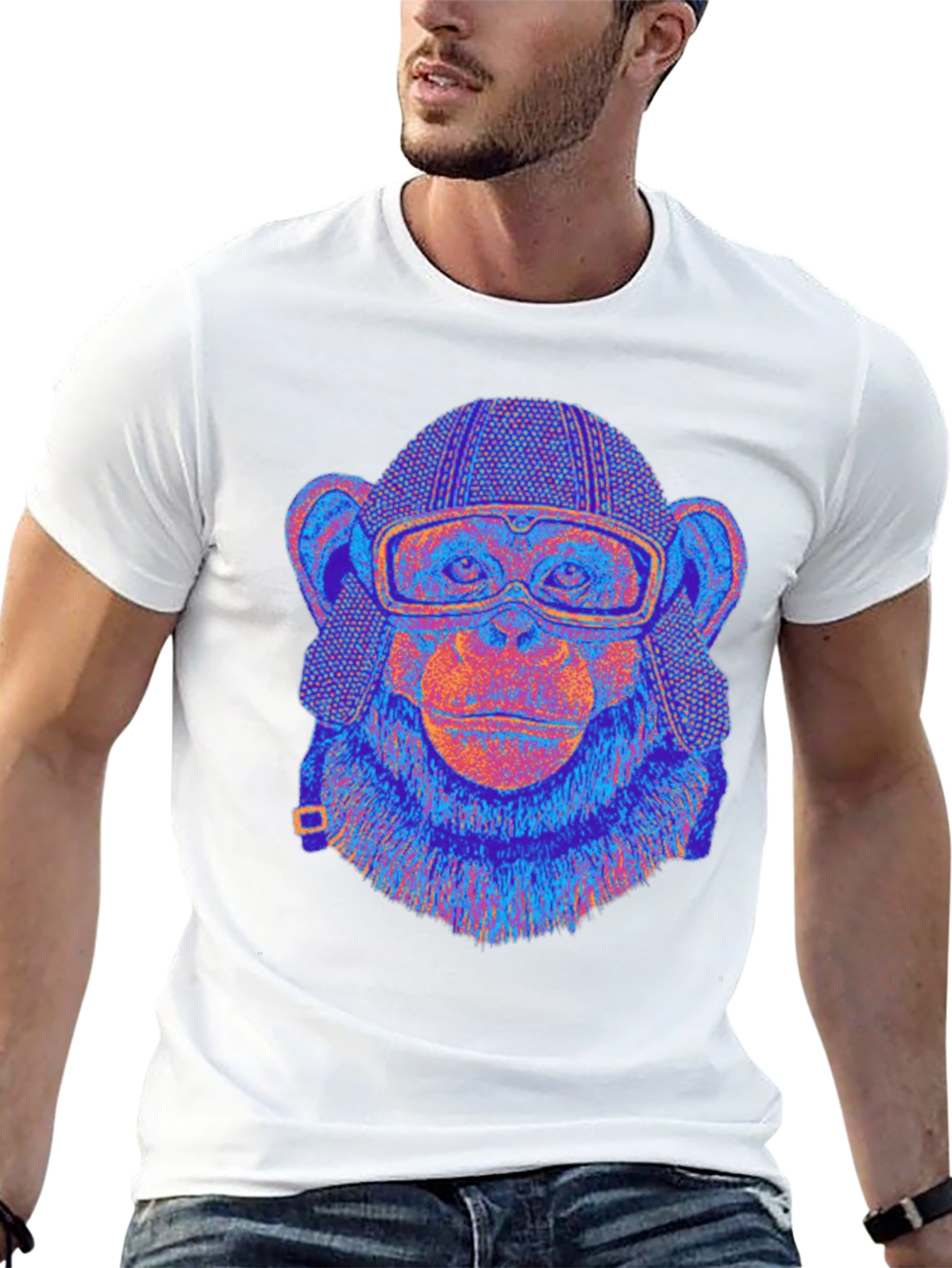 Camiseta Negra con Mono Aviador Psicodélico