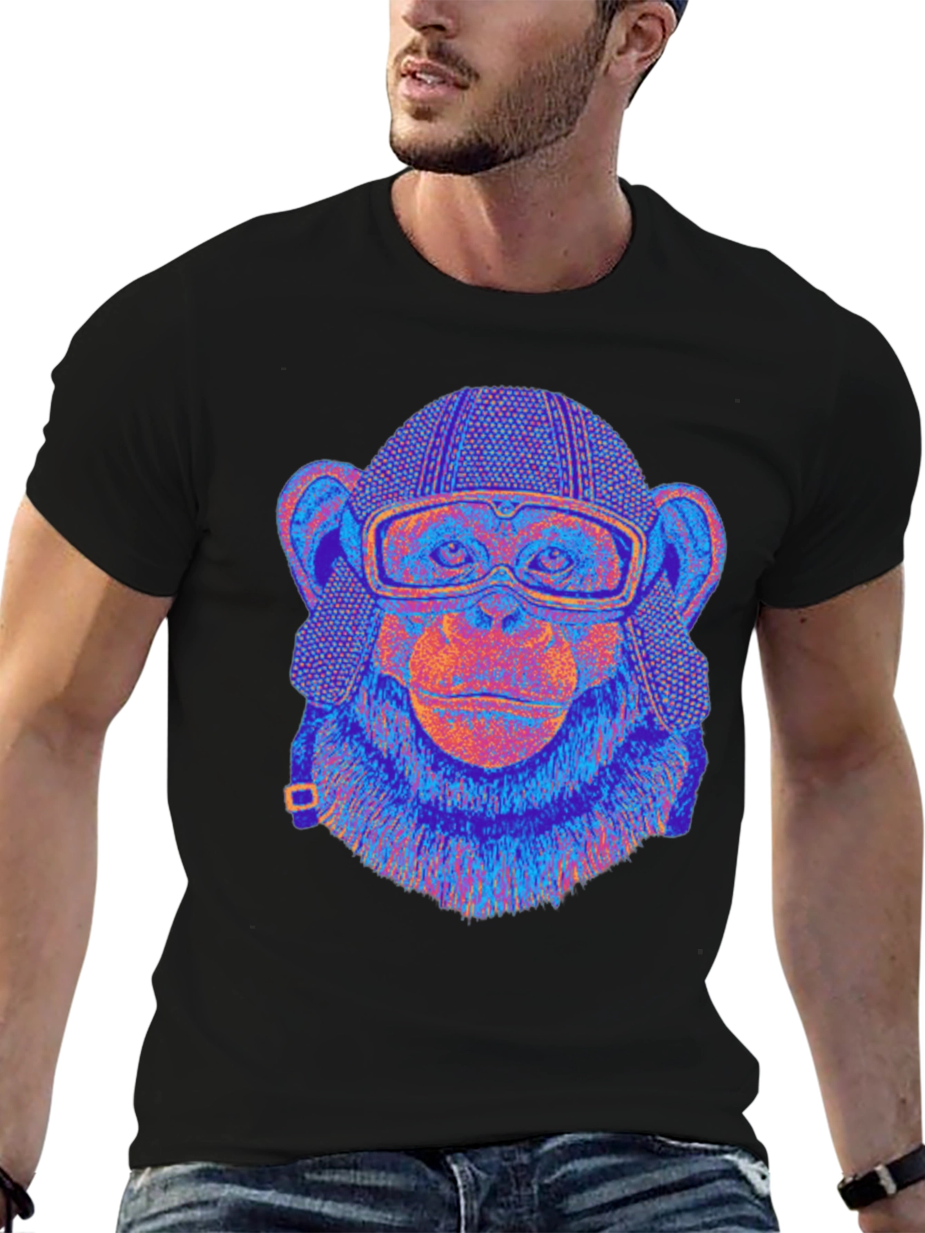 Camiseta Negra con Mono Aviador Psicodélico