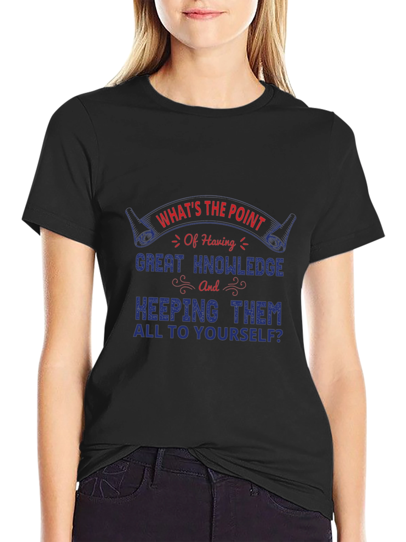Camiseta Negra con Estampa de Conocimiento
