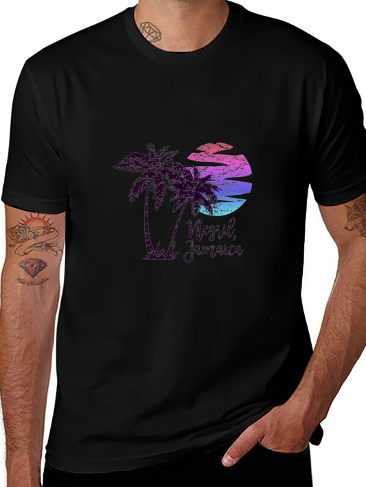 Camiseta Negra con Diseño Tropical Retro
