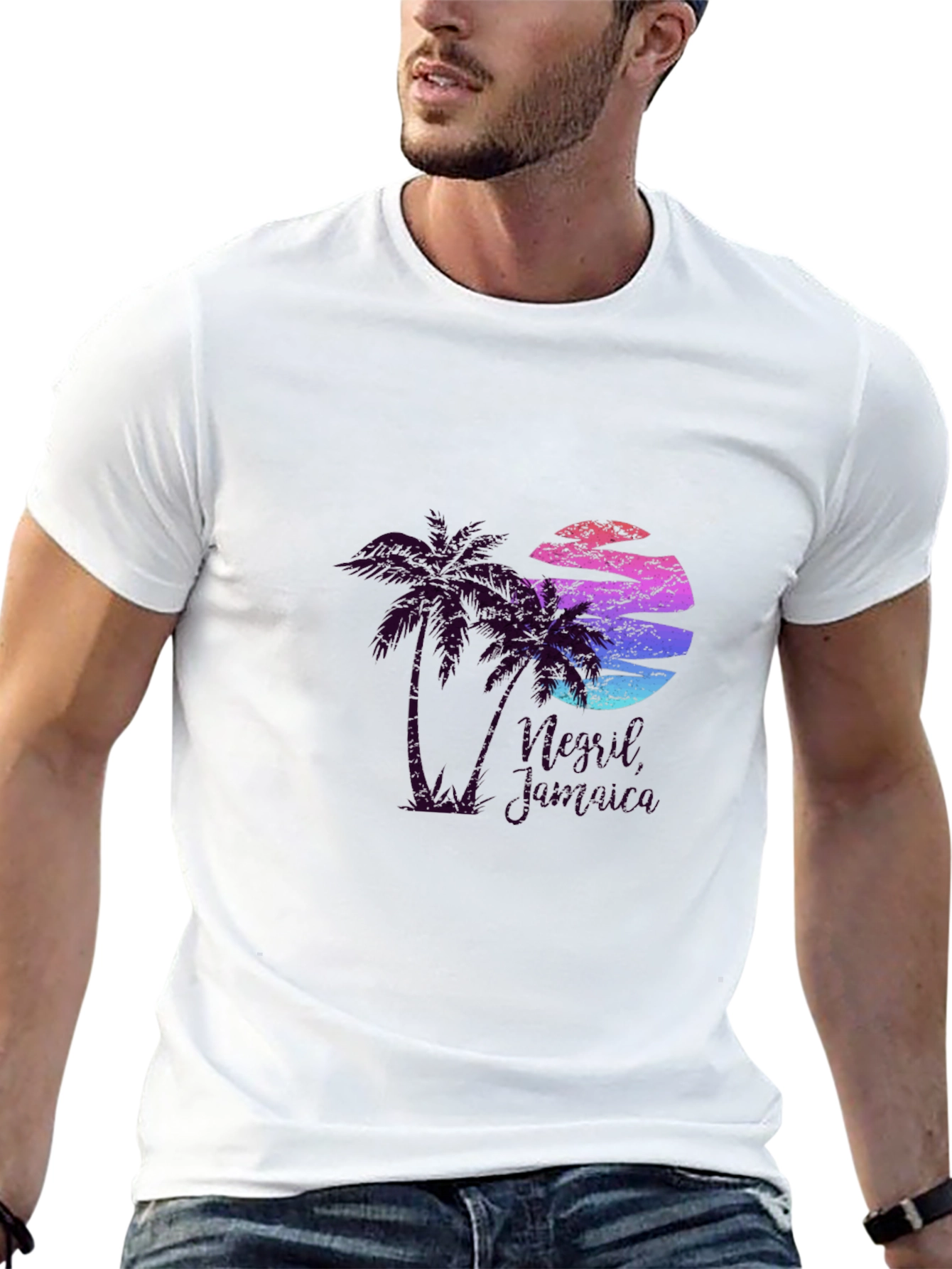 Camiseta Negra con Diseño Tropical Retro