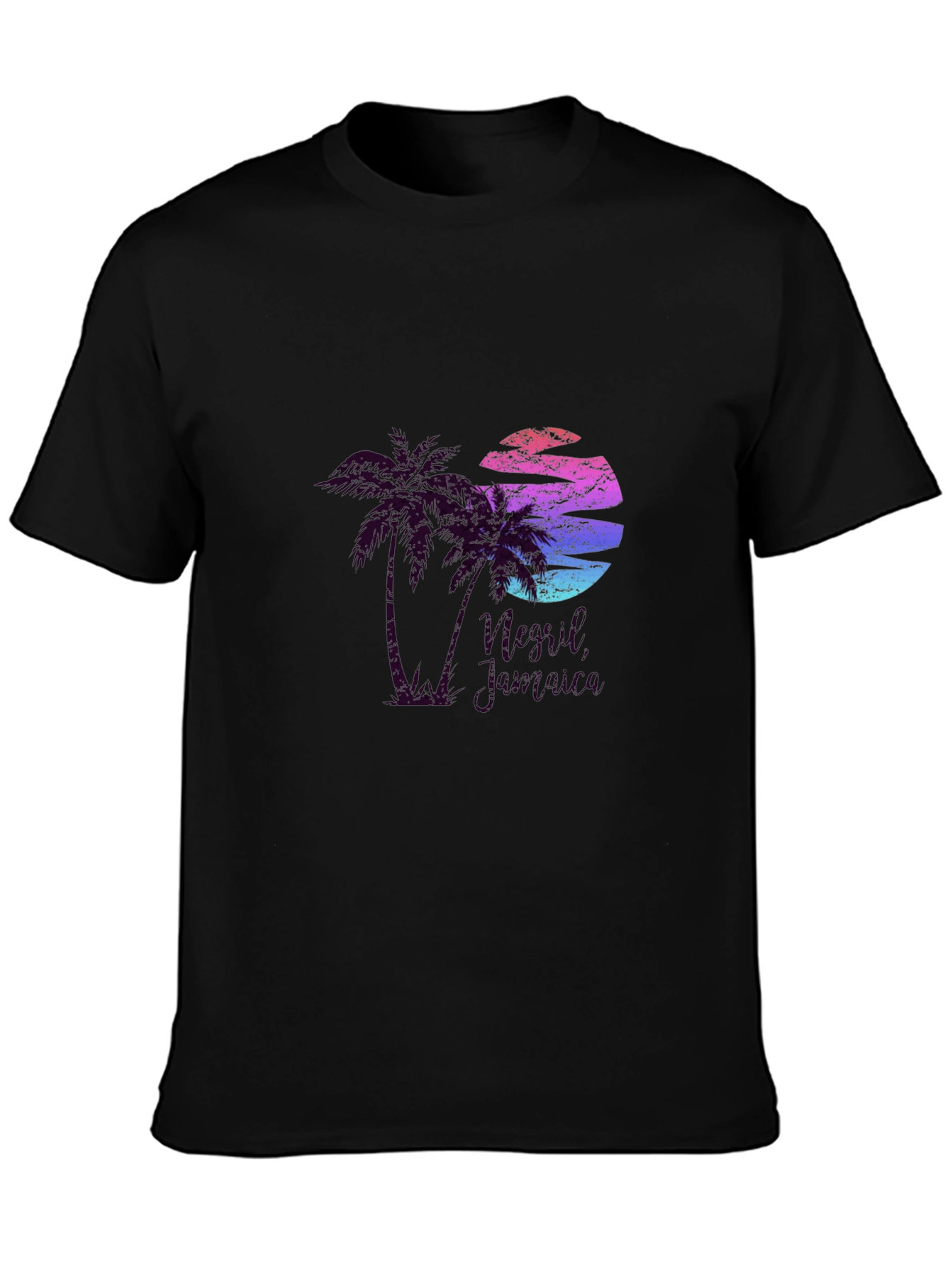 Camiseta Negra con Diseño Tropical Retro