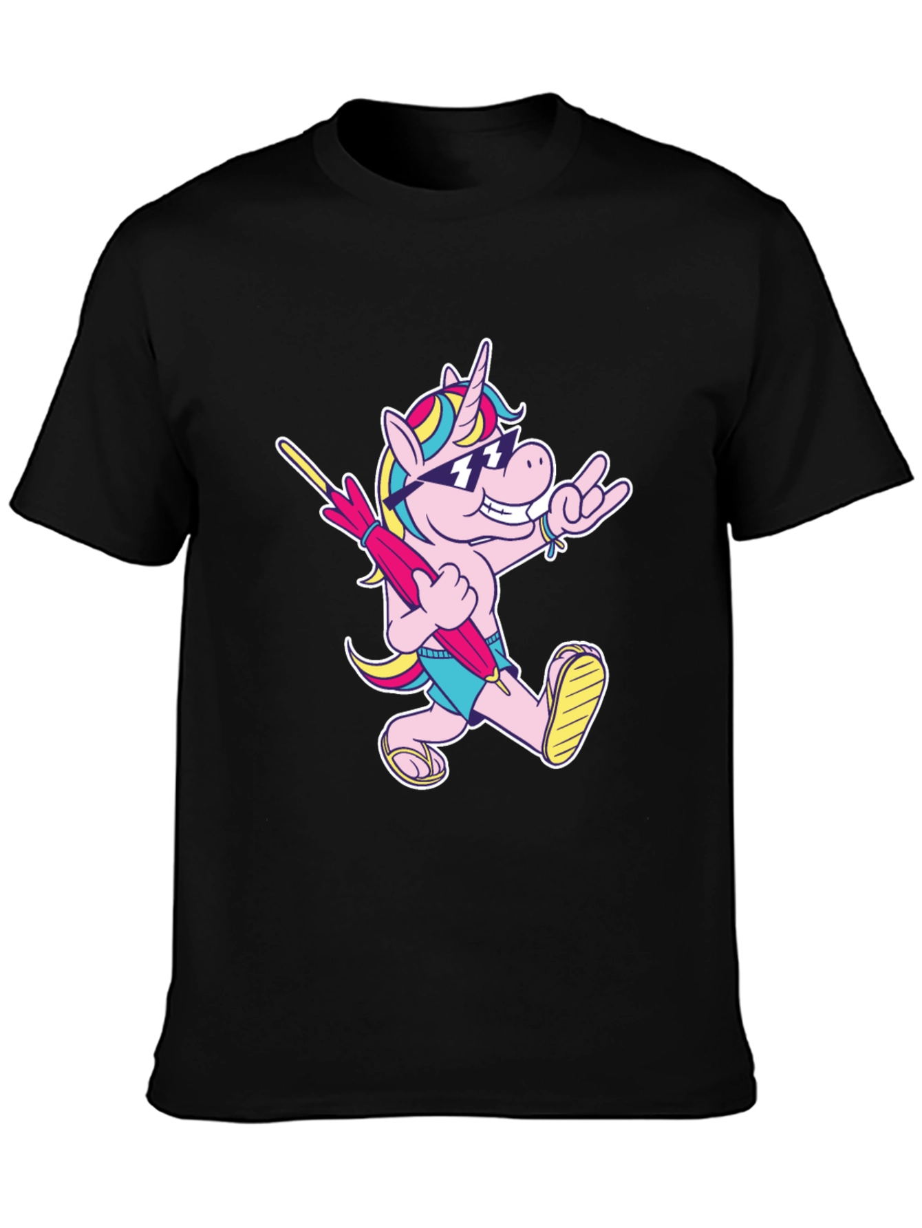 Camiseta Negra con Unicornio Playero Divertido