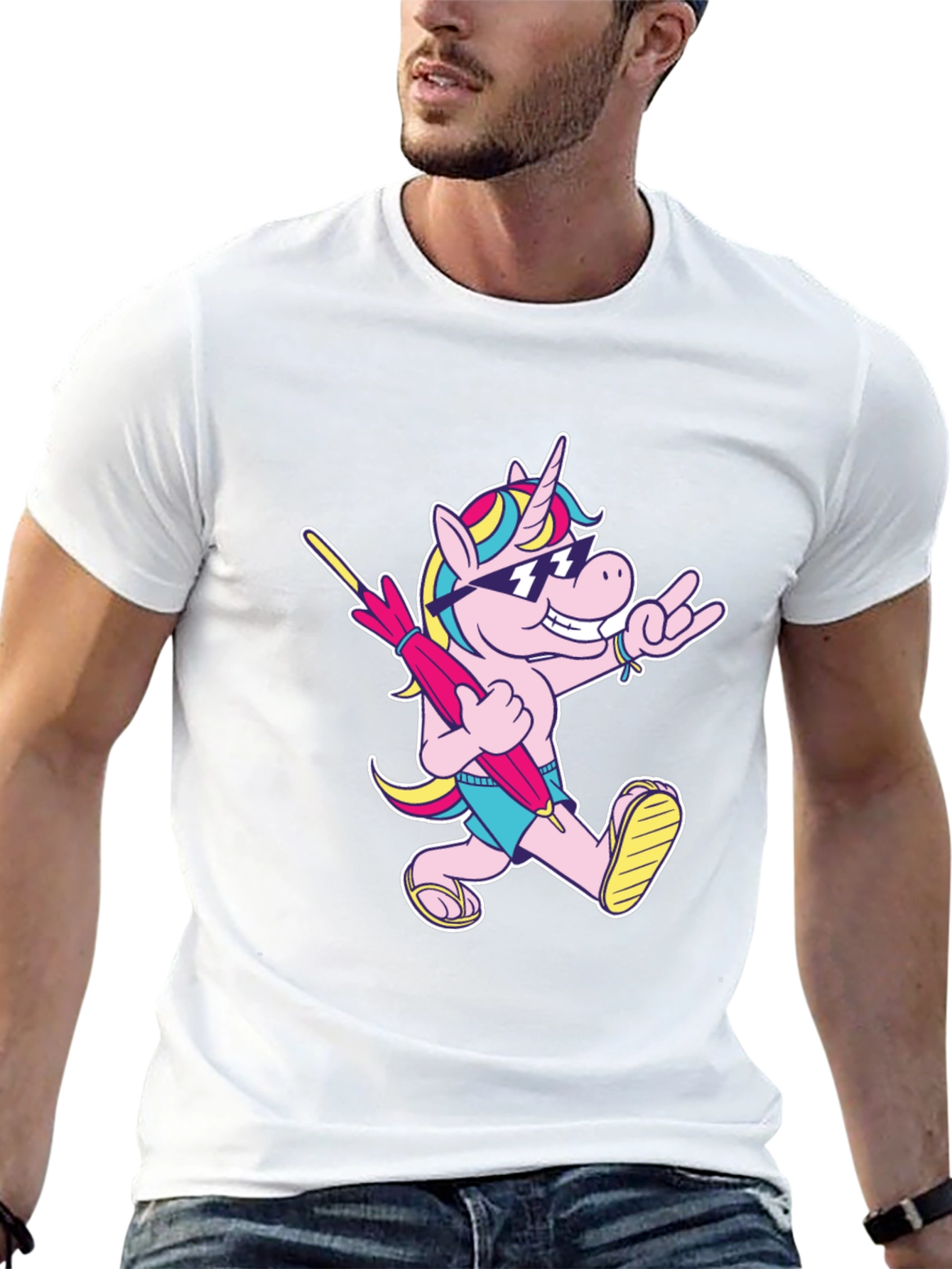 Camiseta Negra con Unicornio Playero Divertido