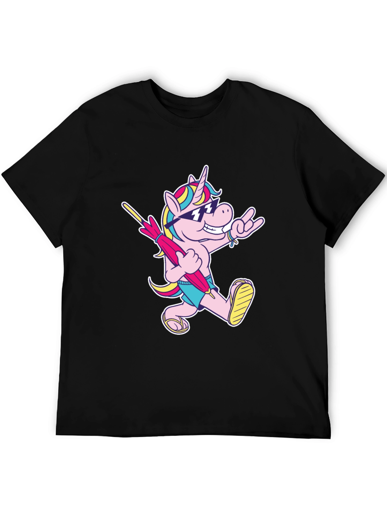 Camiseta Negra con Unicornio Playero Divertido