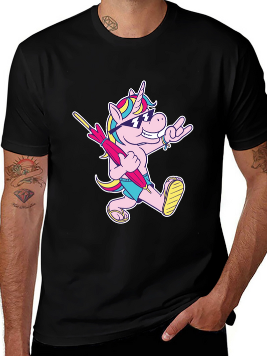 Camiseta Negra con Unicornio Playero Divertido