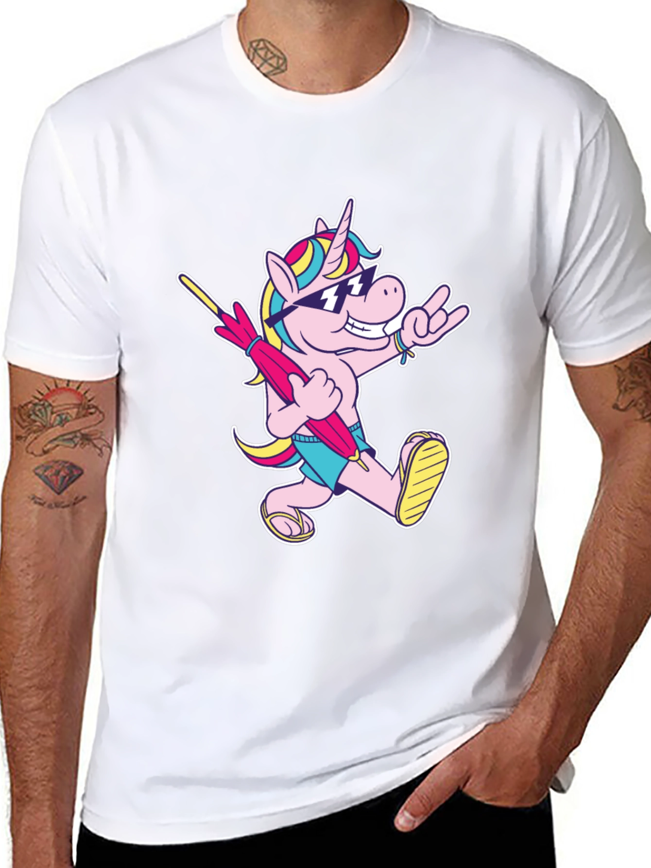 Camiseta Negra con Unicornio Playero Divertido