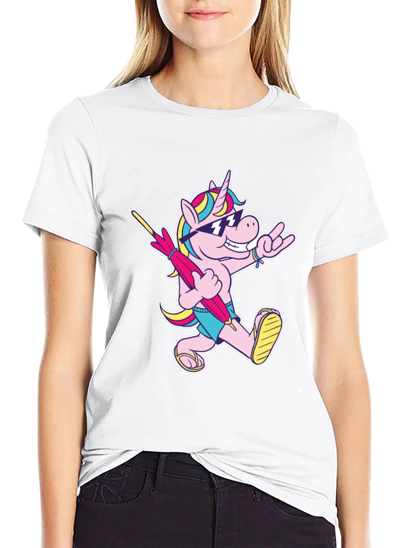 Camiseta Negra con Unicornio Playero Divertido