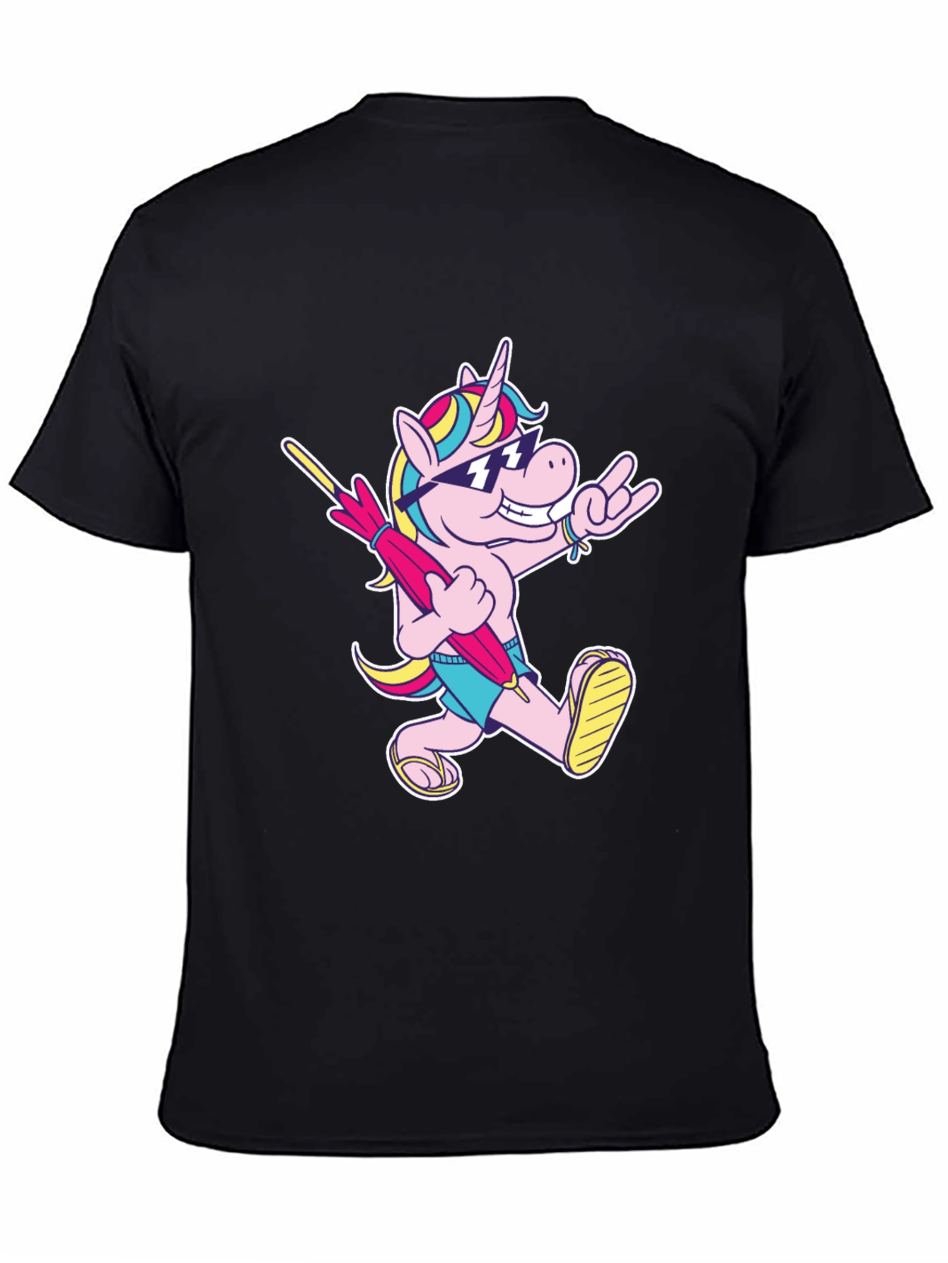 Camiseta Negra con Unicornio Playero Divertido