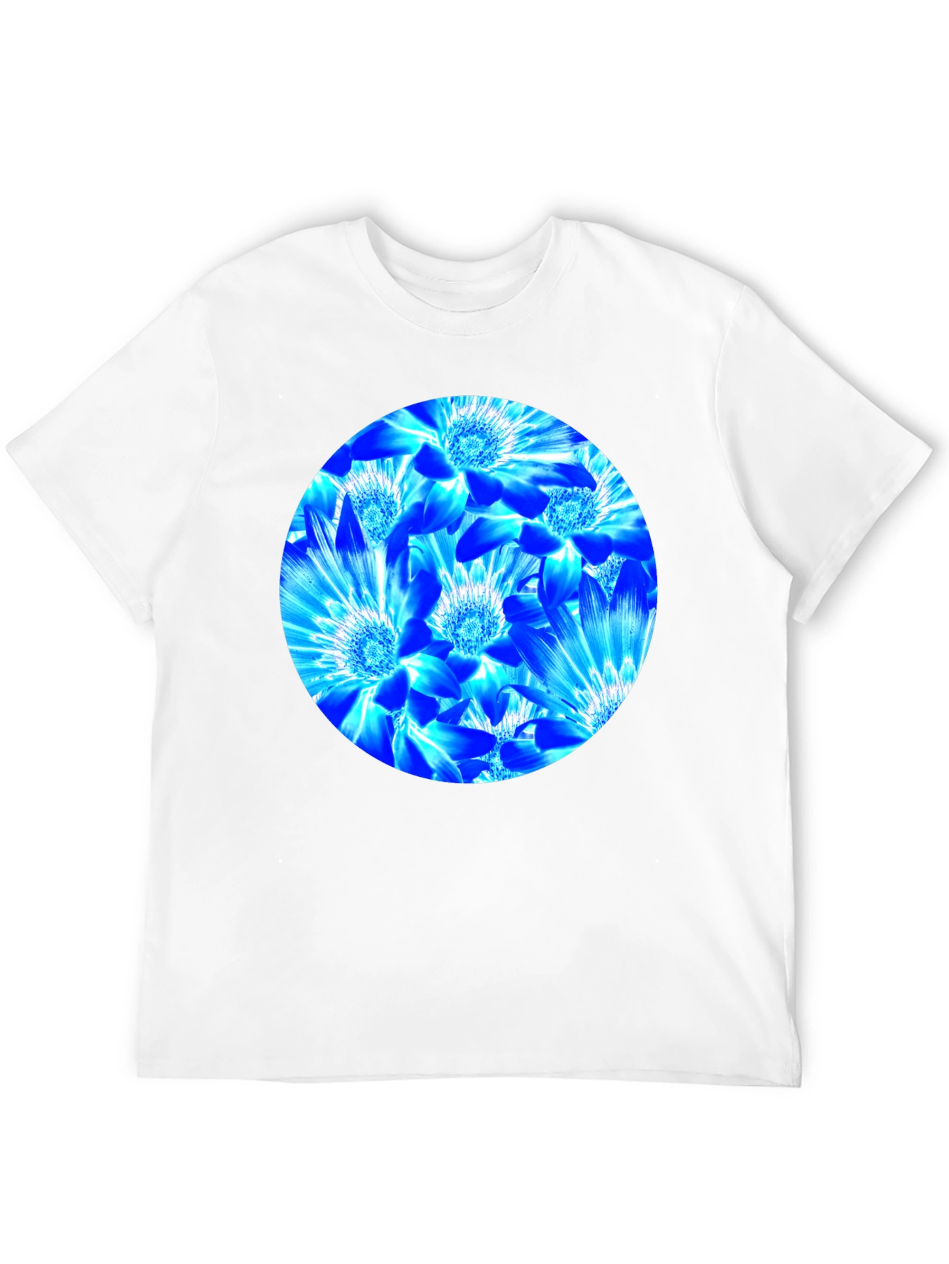 Camiseta Negra con Diseño Floral Azul