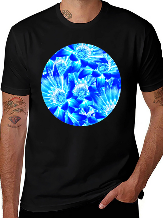 Camiseta Negra con Diseño Floral Azul