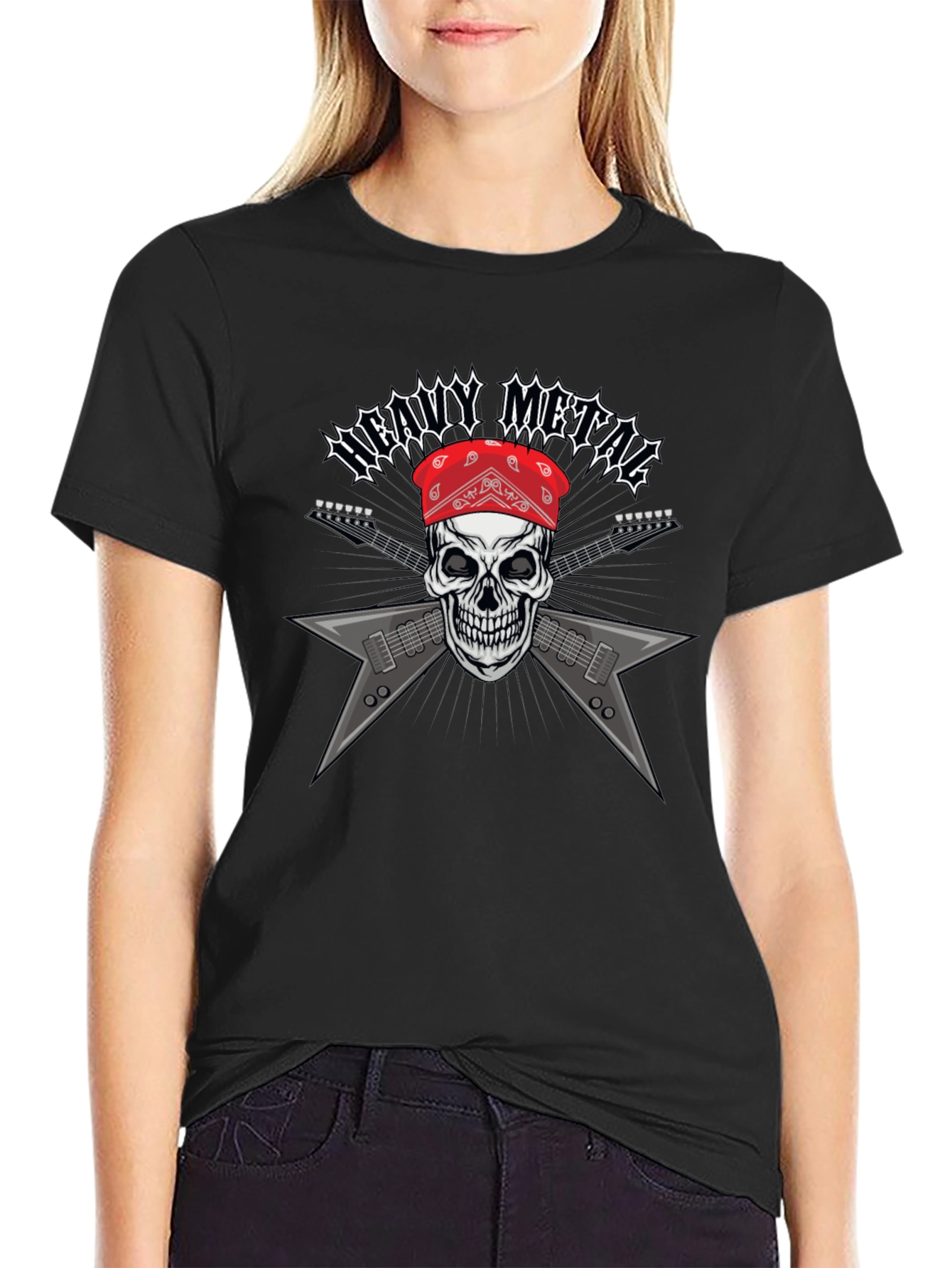 Camiseta Heavy Metal Calavera Guitarra