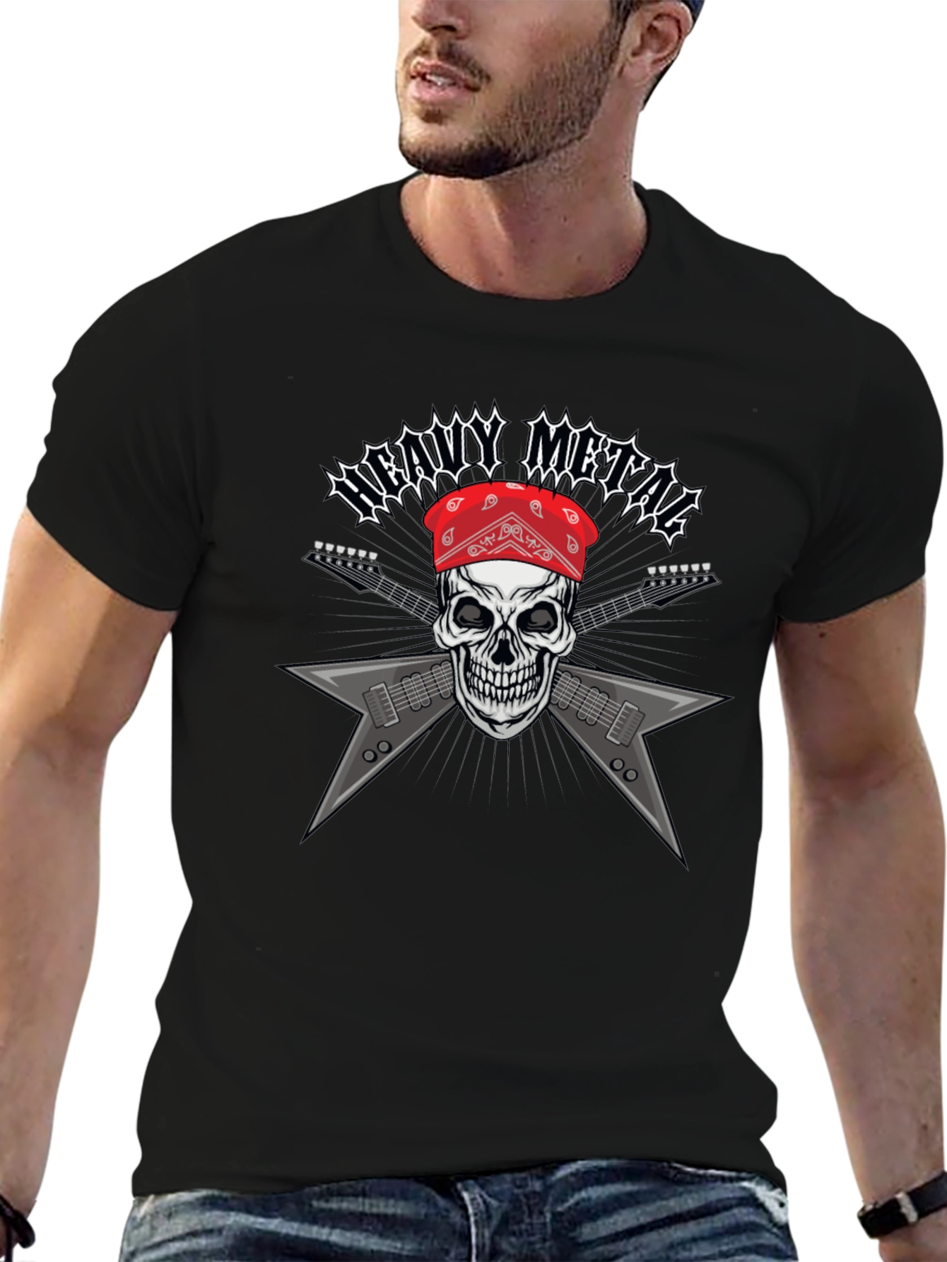 Camiseta Heavy Metal Calavera Guitarra