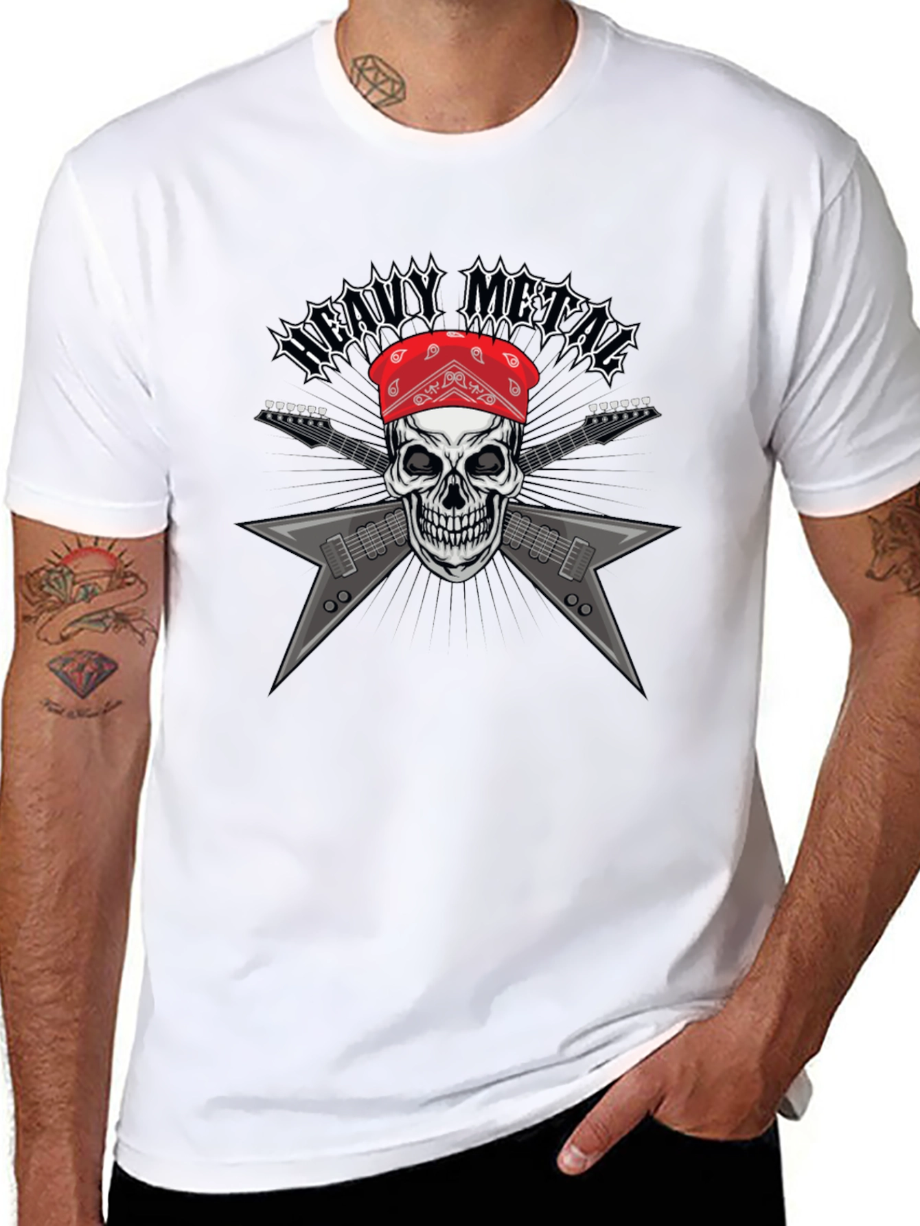 Camiseta Heavy Metal Calavera Guitarra