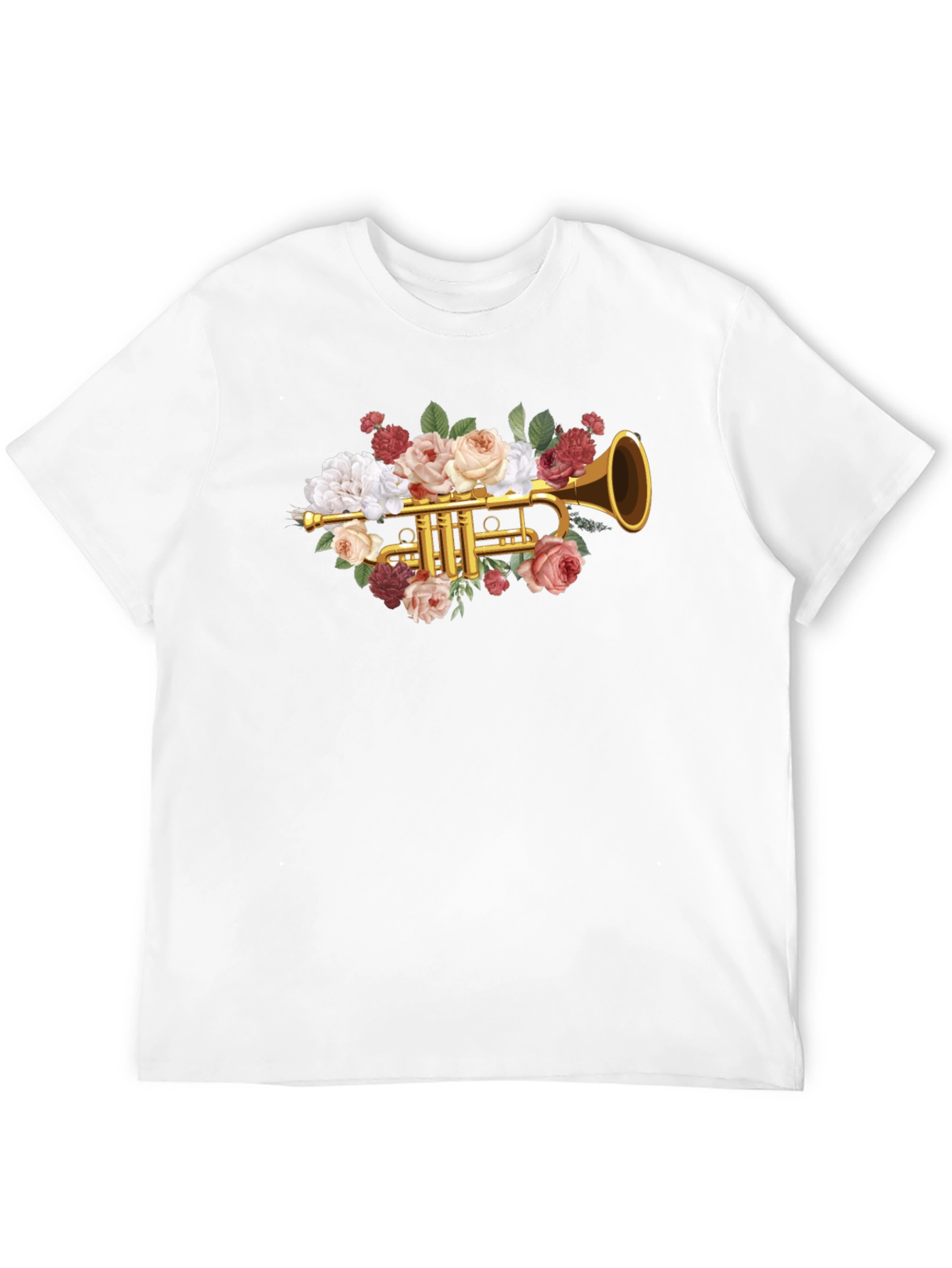 Camiseta Negra con Diseño Floral de Trompeta