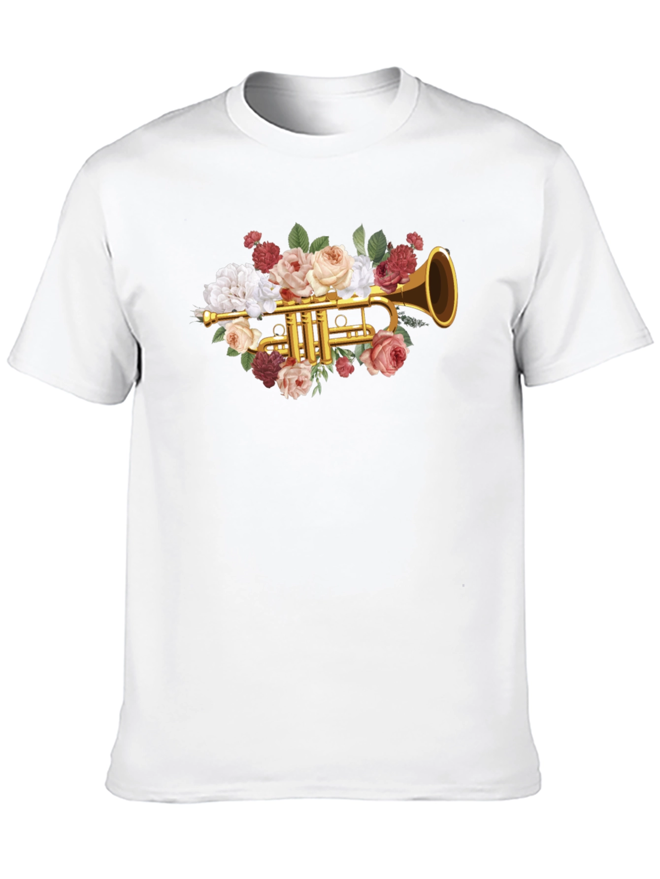 Camiseta Negra con Diseño Floral de Trompeta
