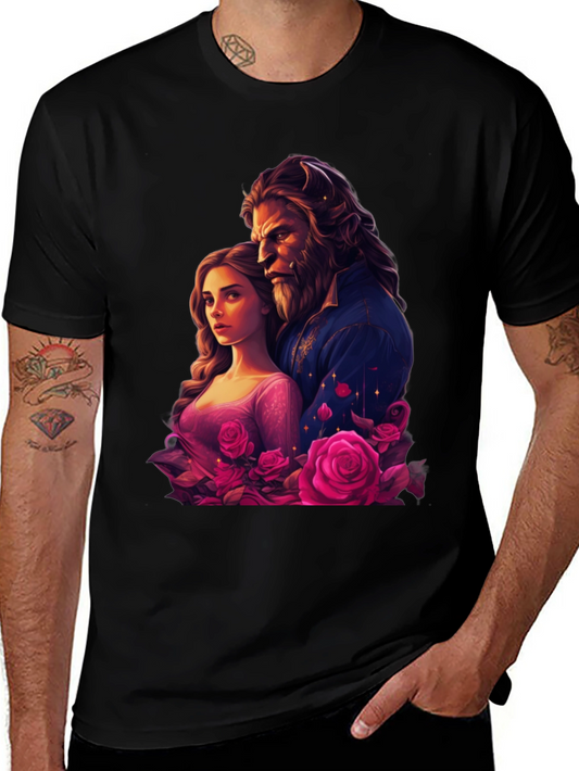 Camiseta Bella y Bestia Rosas - Diseño Romántico