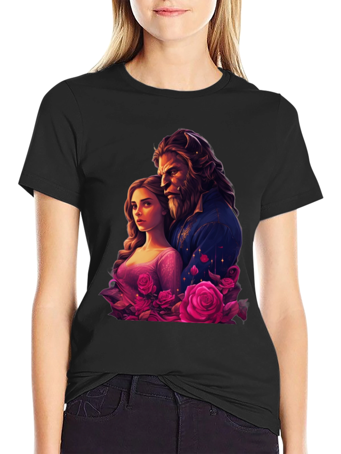 Camiseta Bella y Bestia Rosas - Diseño Romántico