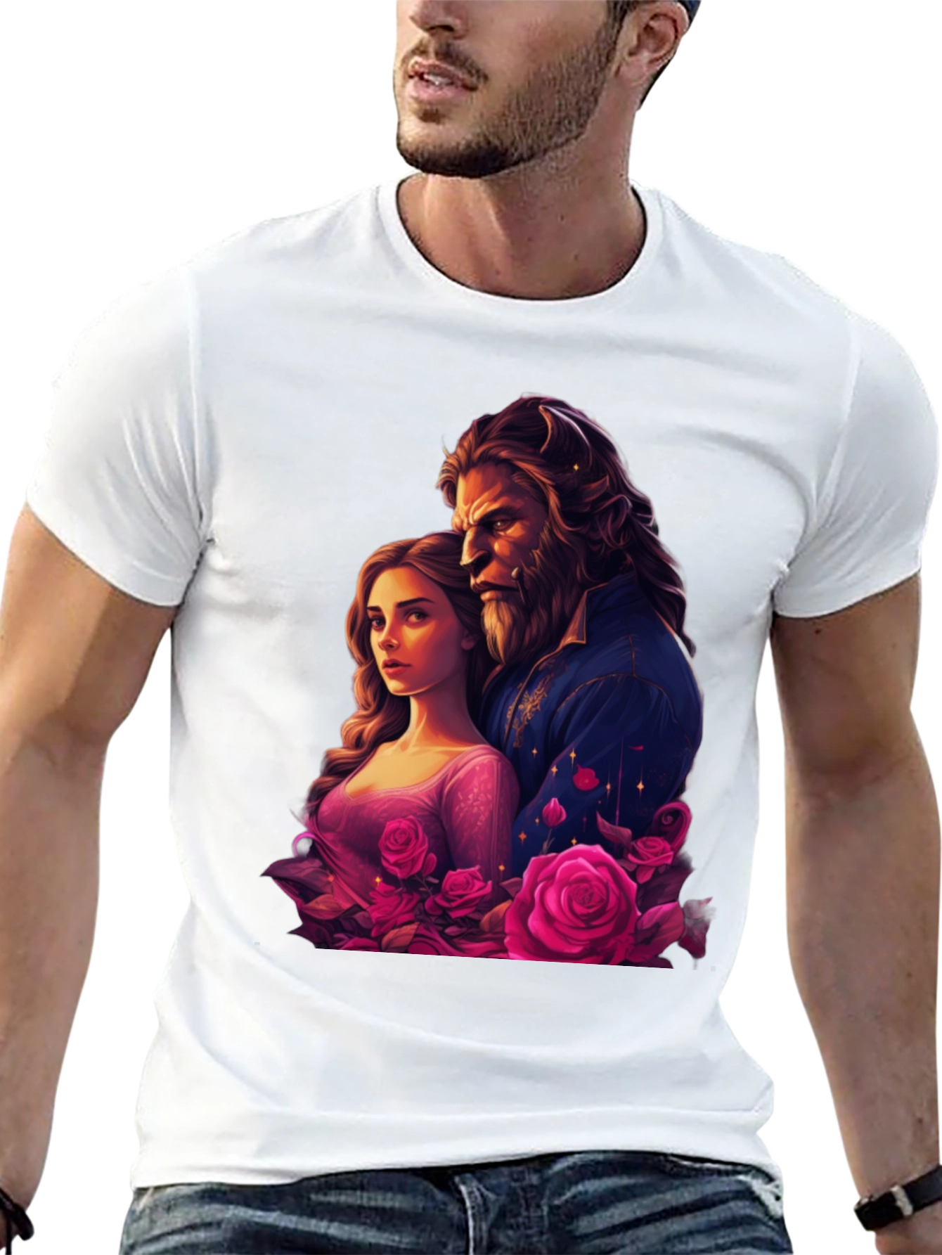 Camiseta Bella y Bestia Rosas - Diseño Romántico