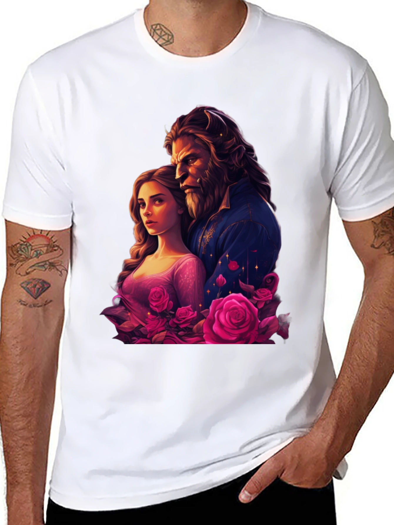 Camiseta Bella y Bestia Rosas - Diseño Romántico