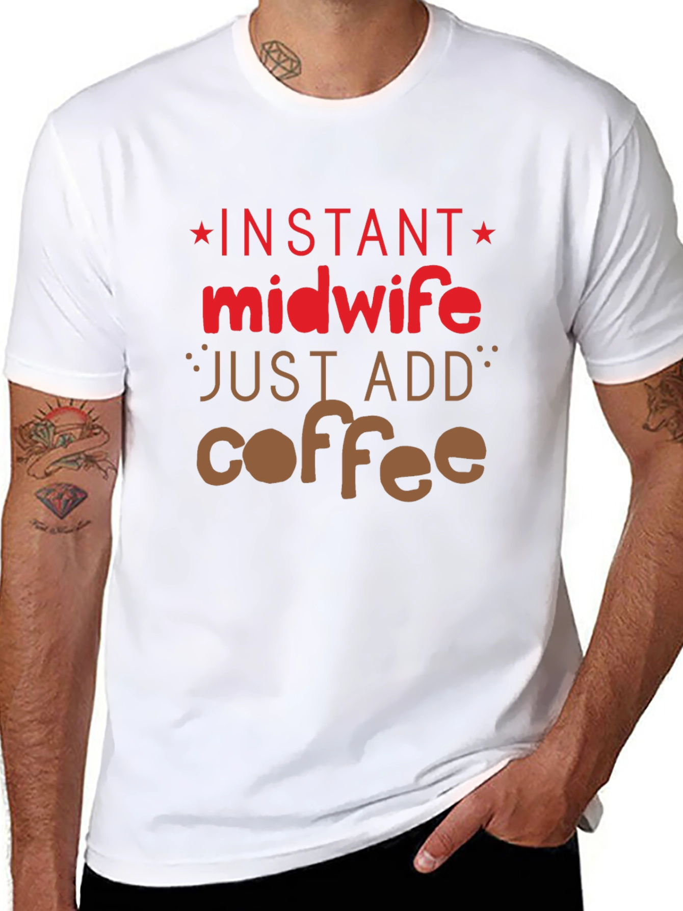 Camiseta Negra Instant Midwife Just Add Coffee