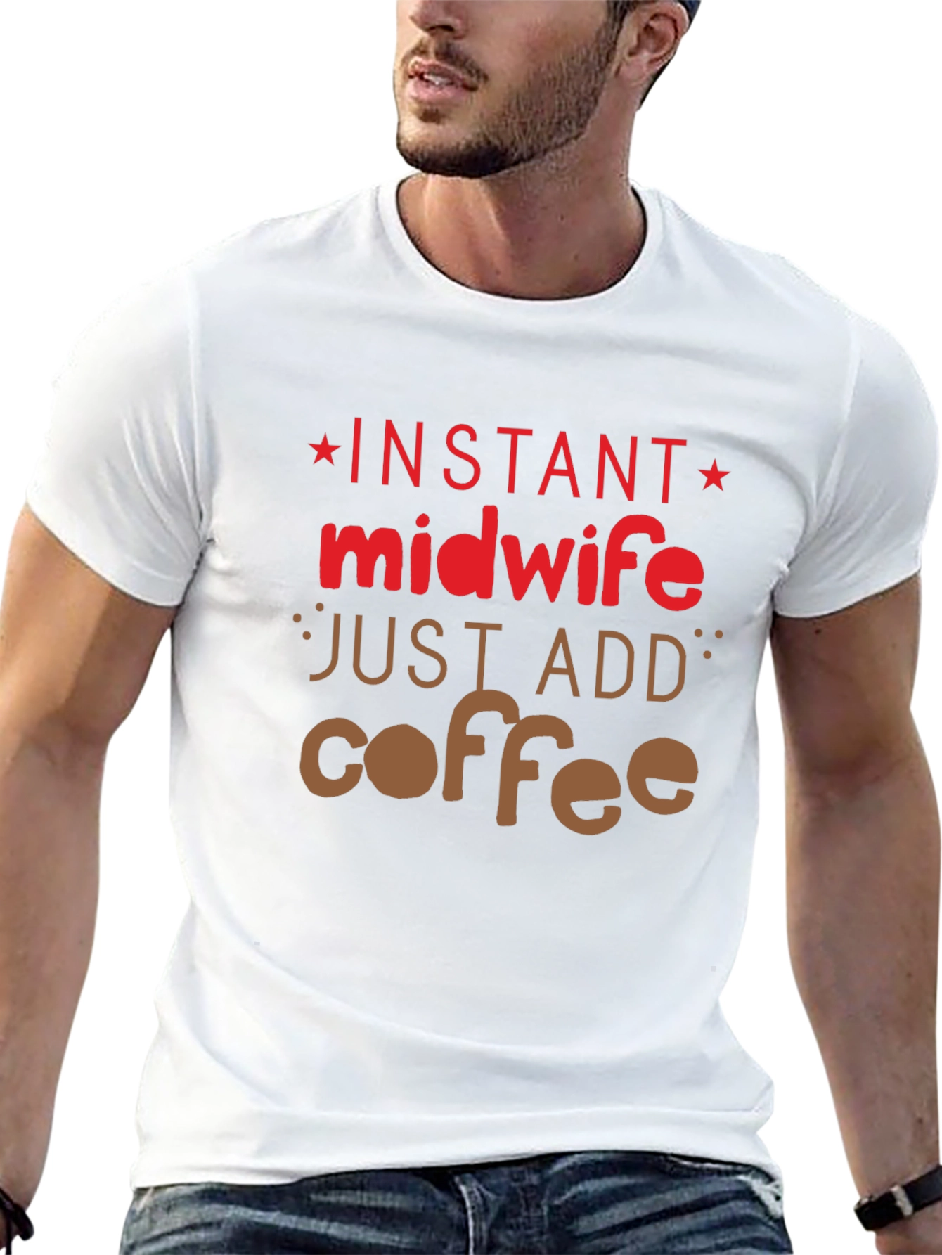 Camiseta Negra Instant Midwife Just Add Coffee