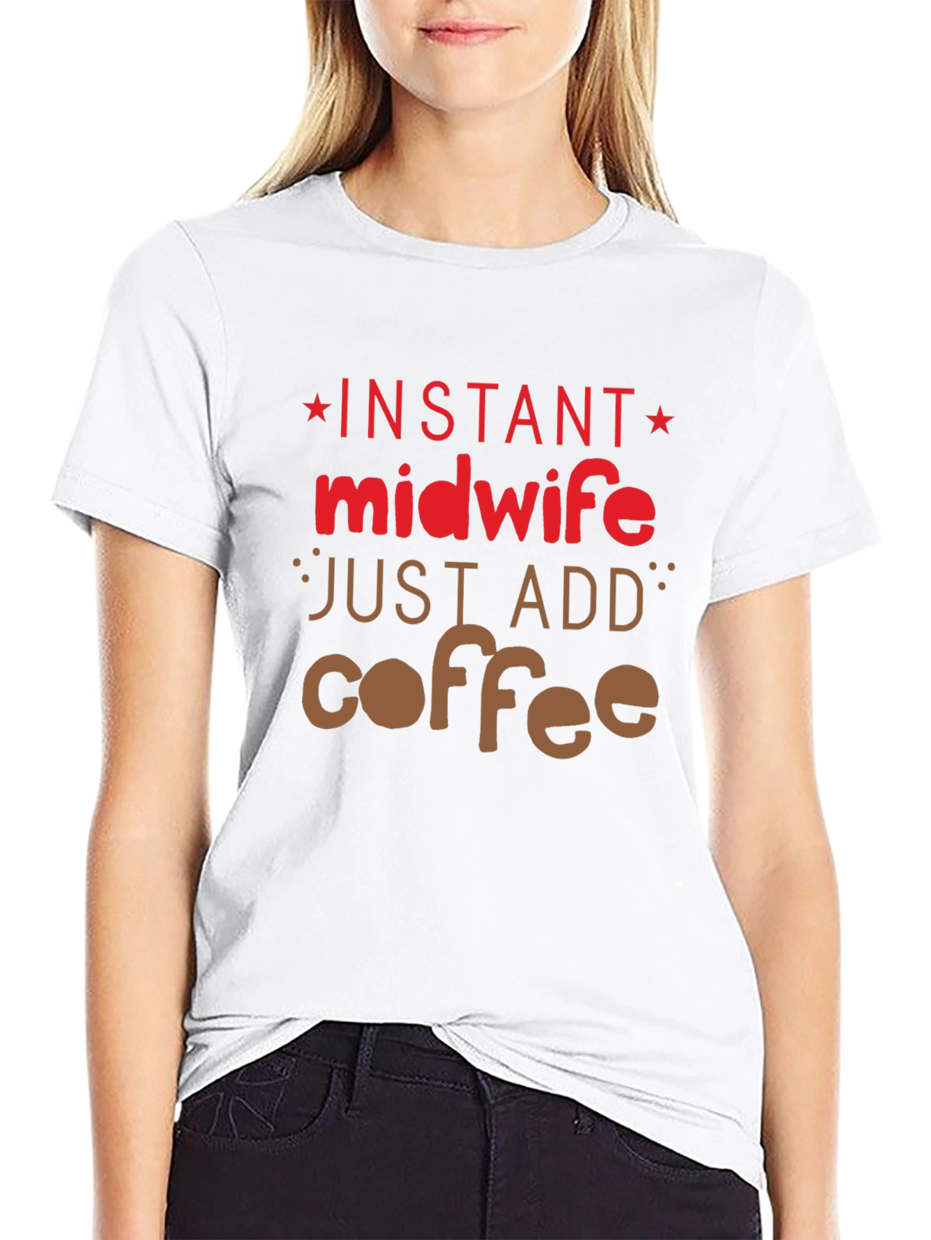 Camiseta Negra Instant Midwife Just Add Coffee