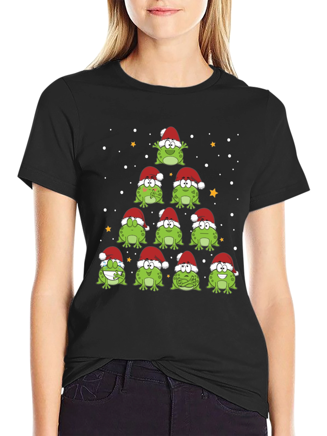 Camiseta Negra Árbol Navidad Ranas