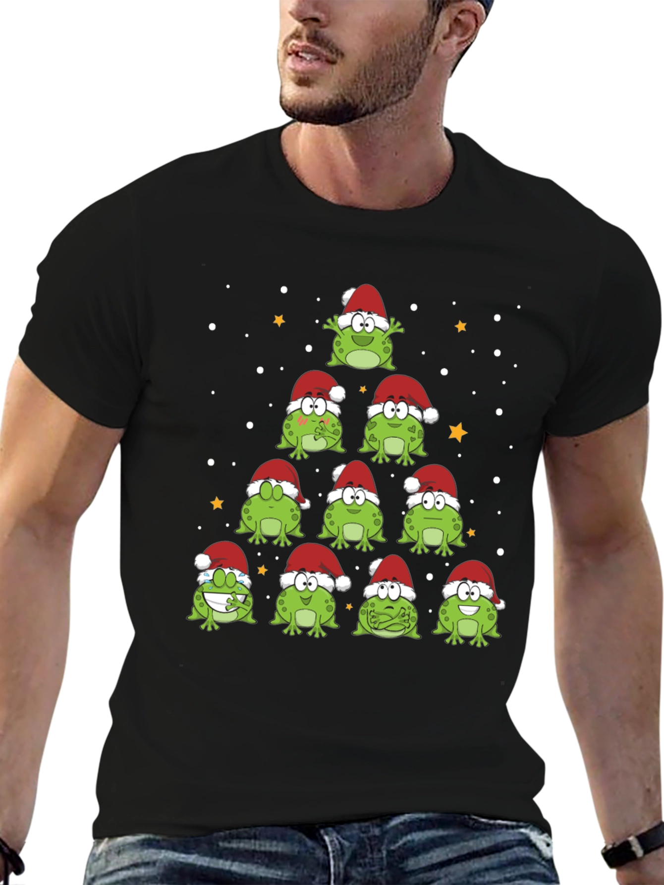 Camiseta Negra Árbol Navidad Ranas