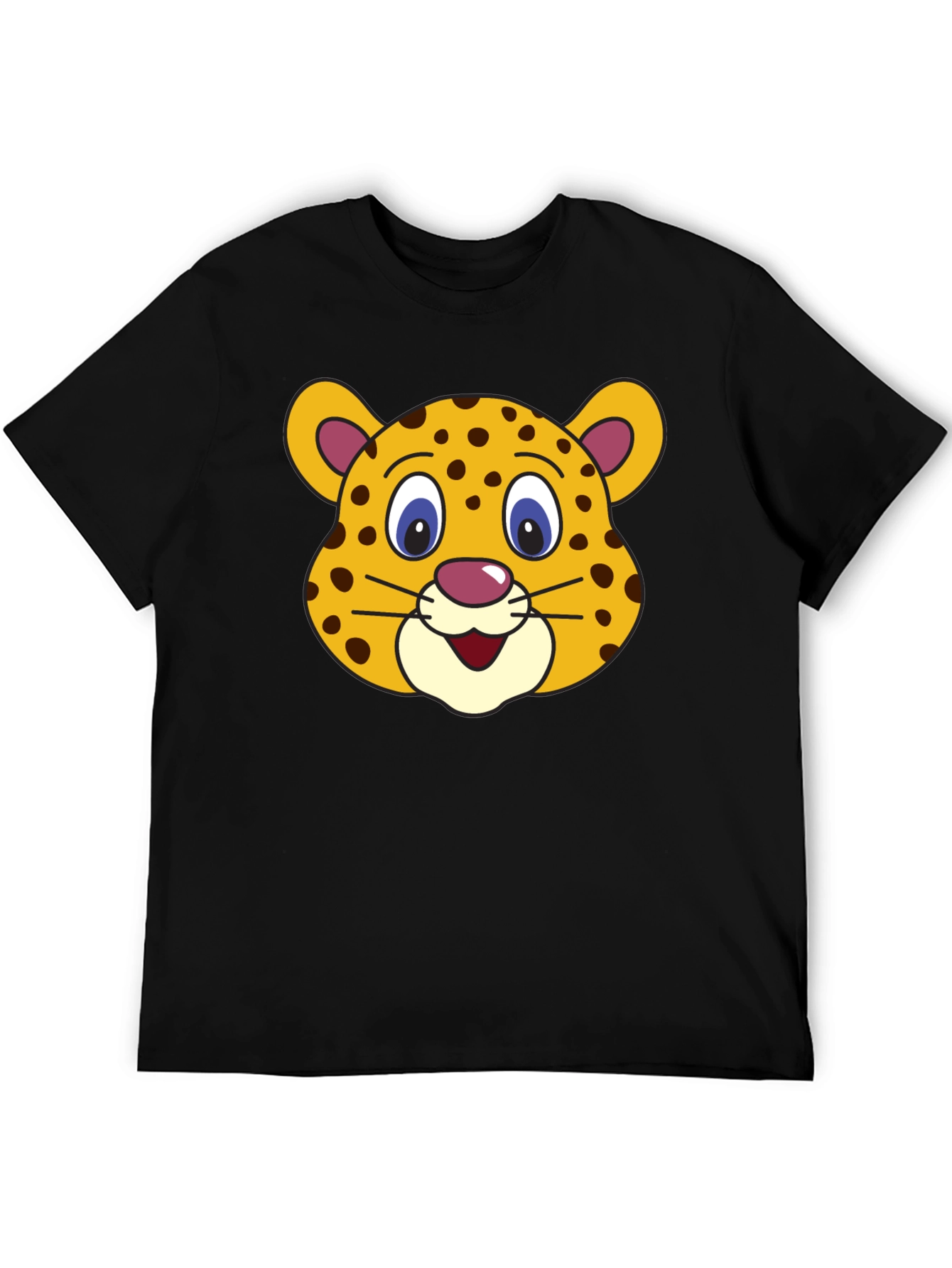 Camiseta Negra con Estampado de Leopardo Animado