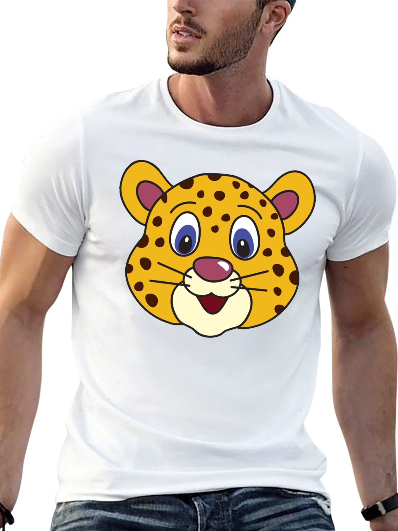 Camiseta Negra con Estampado de Leopardo Animado