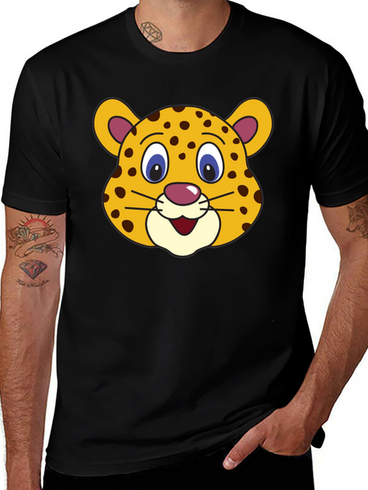 Camiseta Negra con Estampado de Leopardo Animado