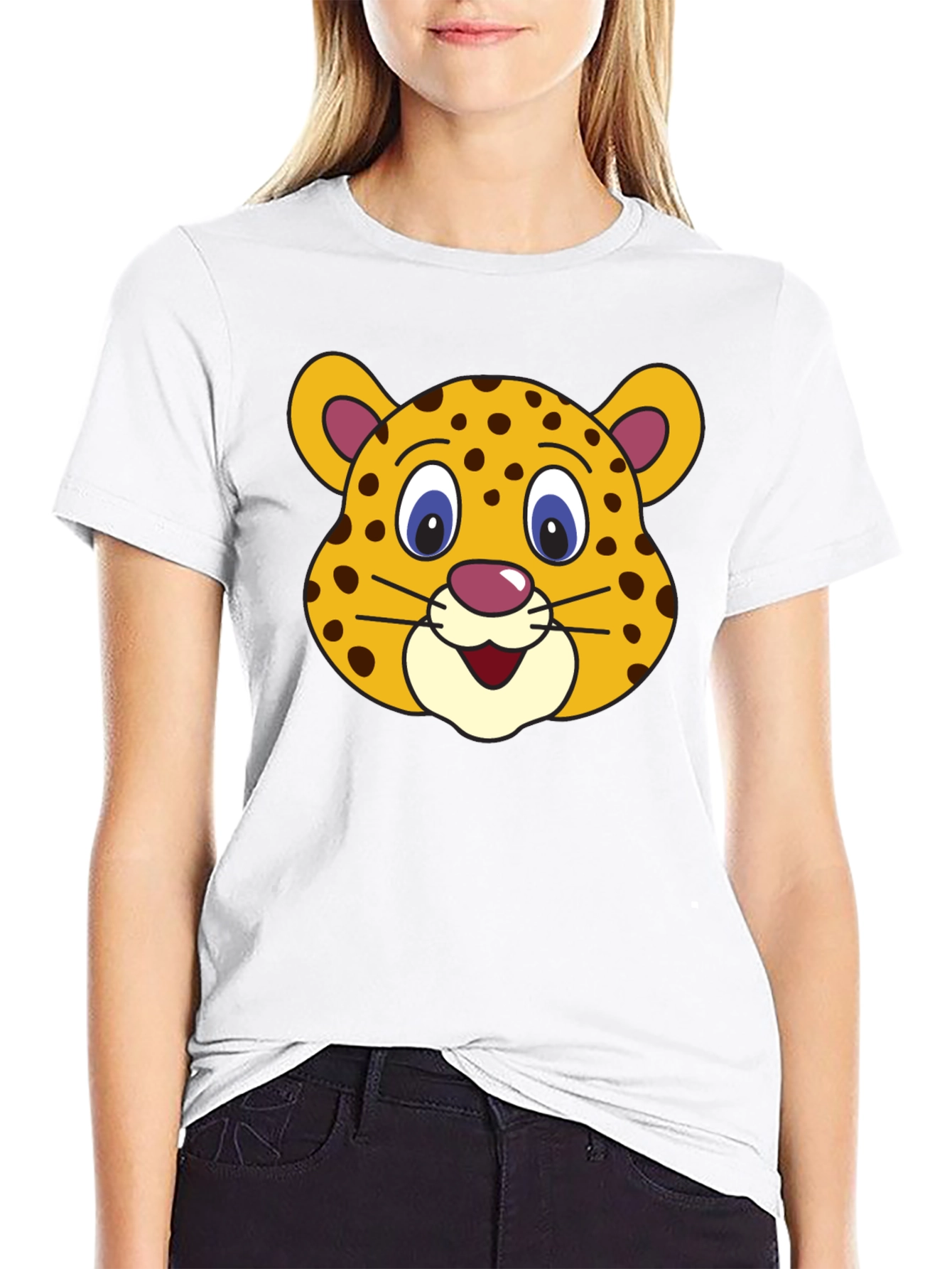 Camiseta Negra con Estampado de Leopardo Animado