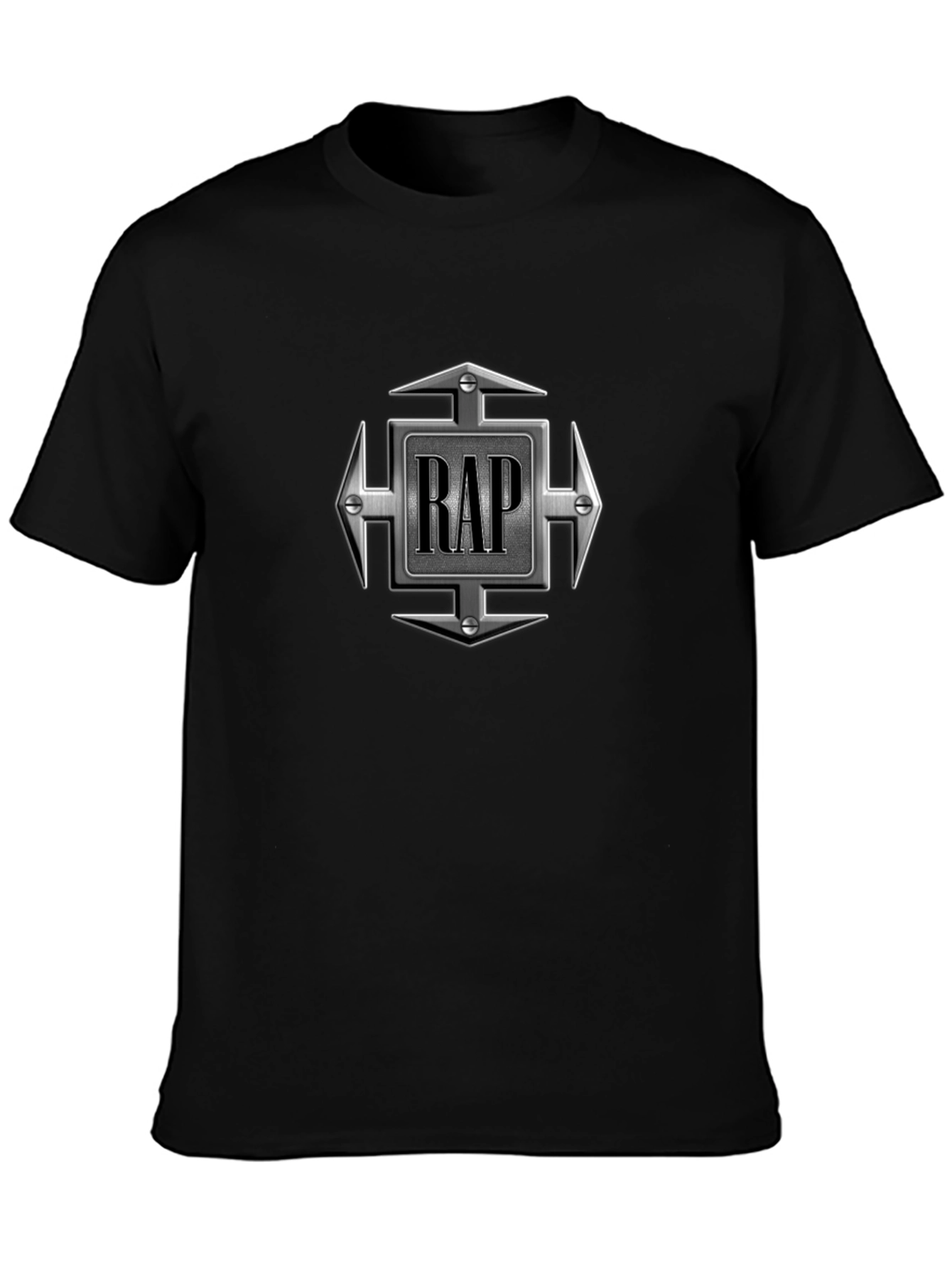 Camiseta Negra Hombre Diseño RAP Metálico